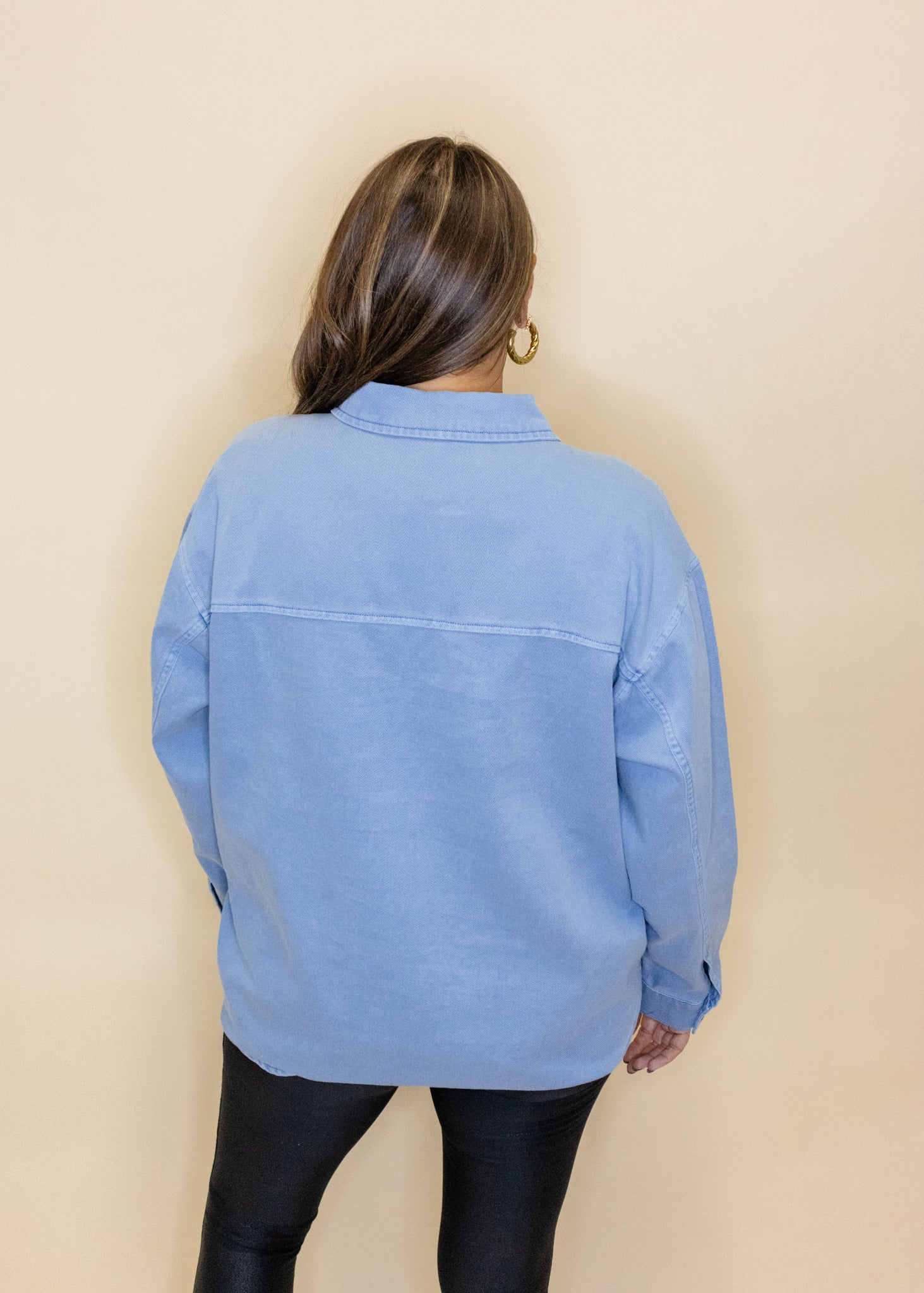 Blue Oversized Button Up Shacket