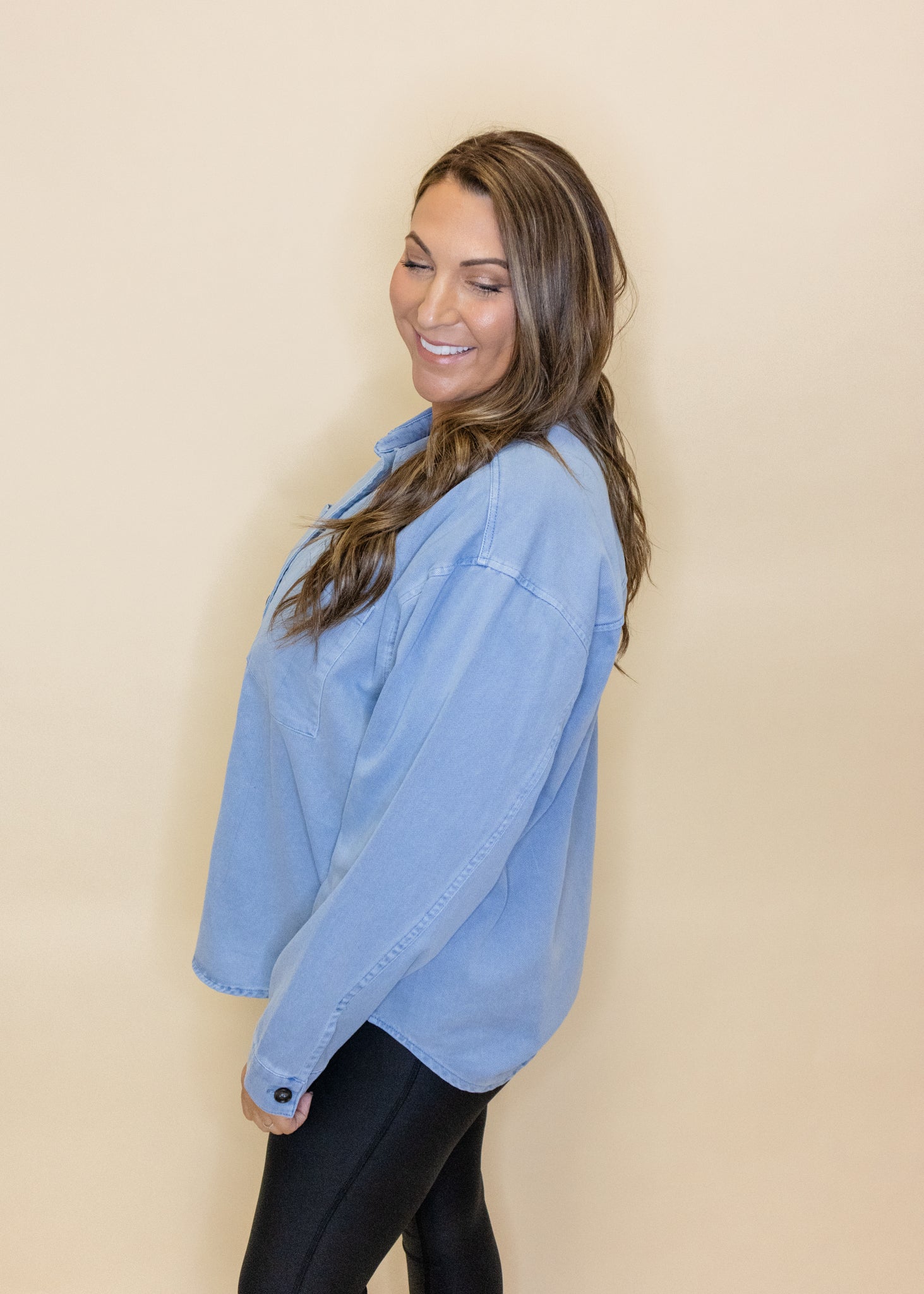 Blue Oversized Button Up Shacket