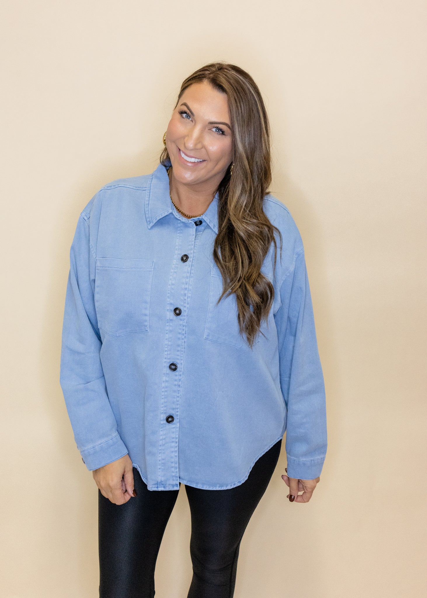 Blue Oversized Button Up Shacket