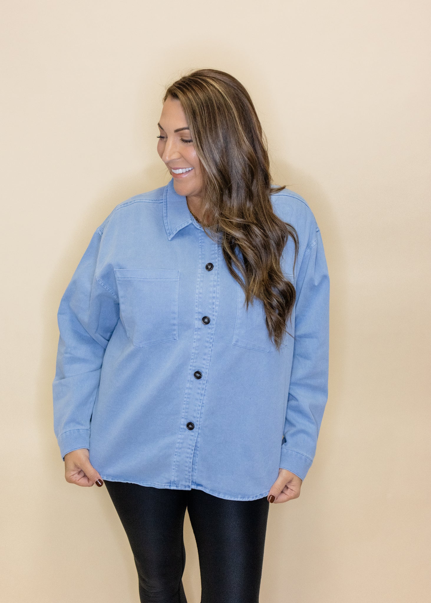 Blue Oversized Button Up Shacket