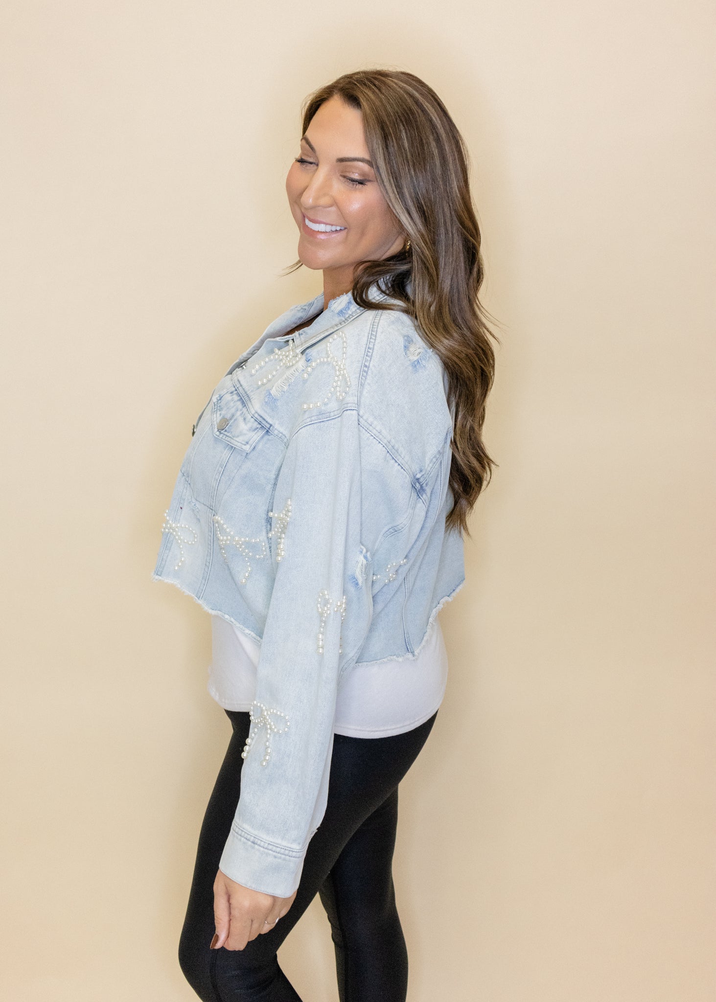 Pearl Bow Denim Jacket