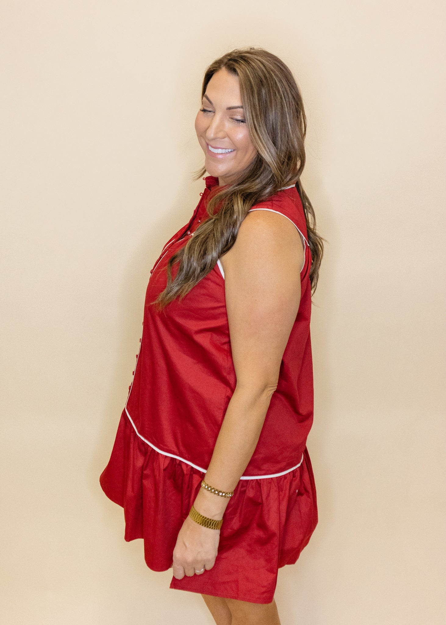 Crimson & White Button Up Dress