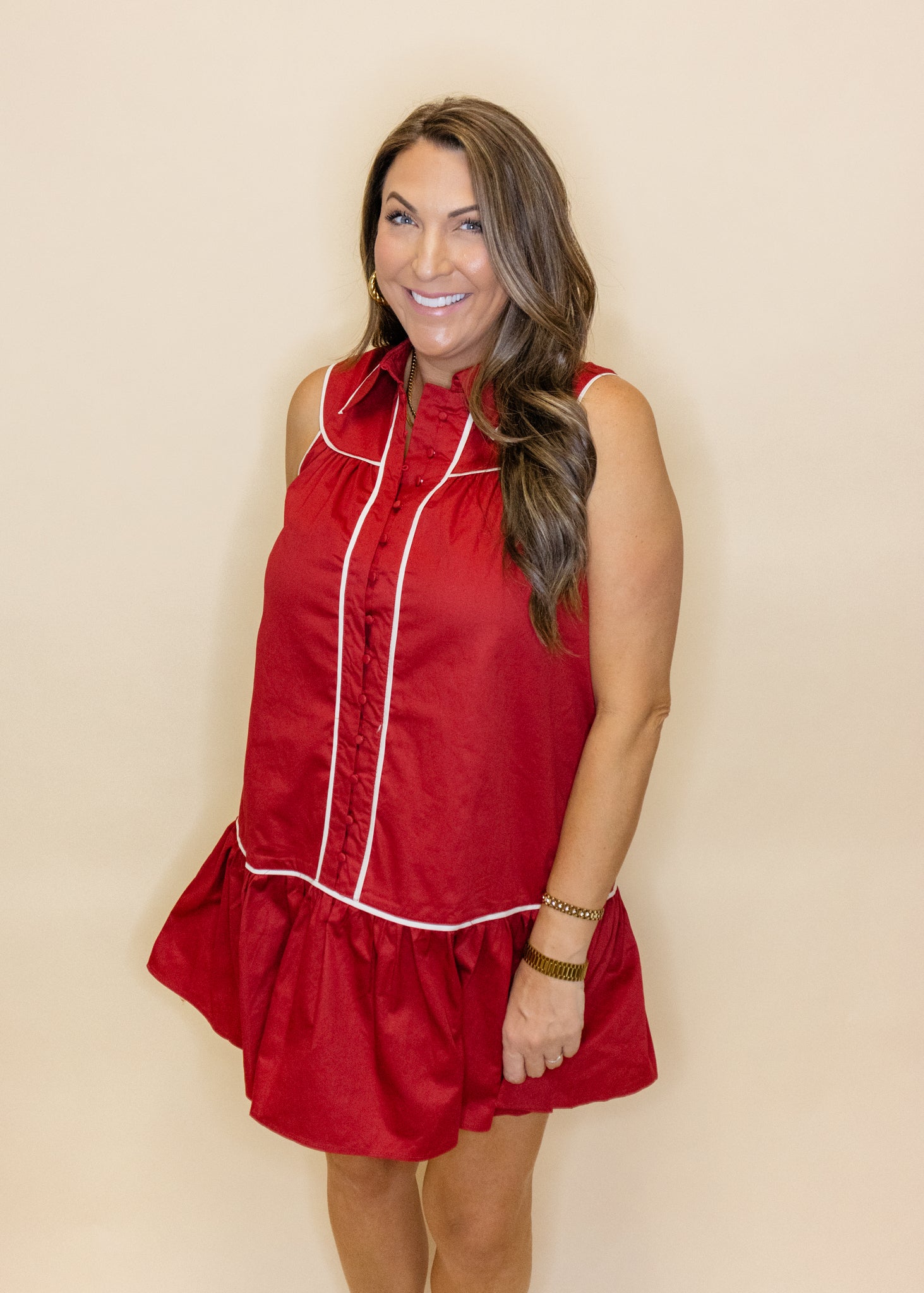 Crimson & White Button Up Dress