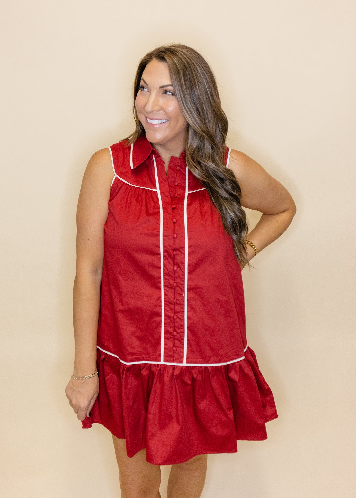 Crimson & White Button Up Dress