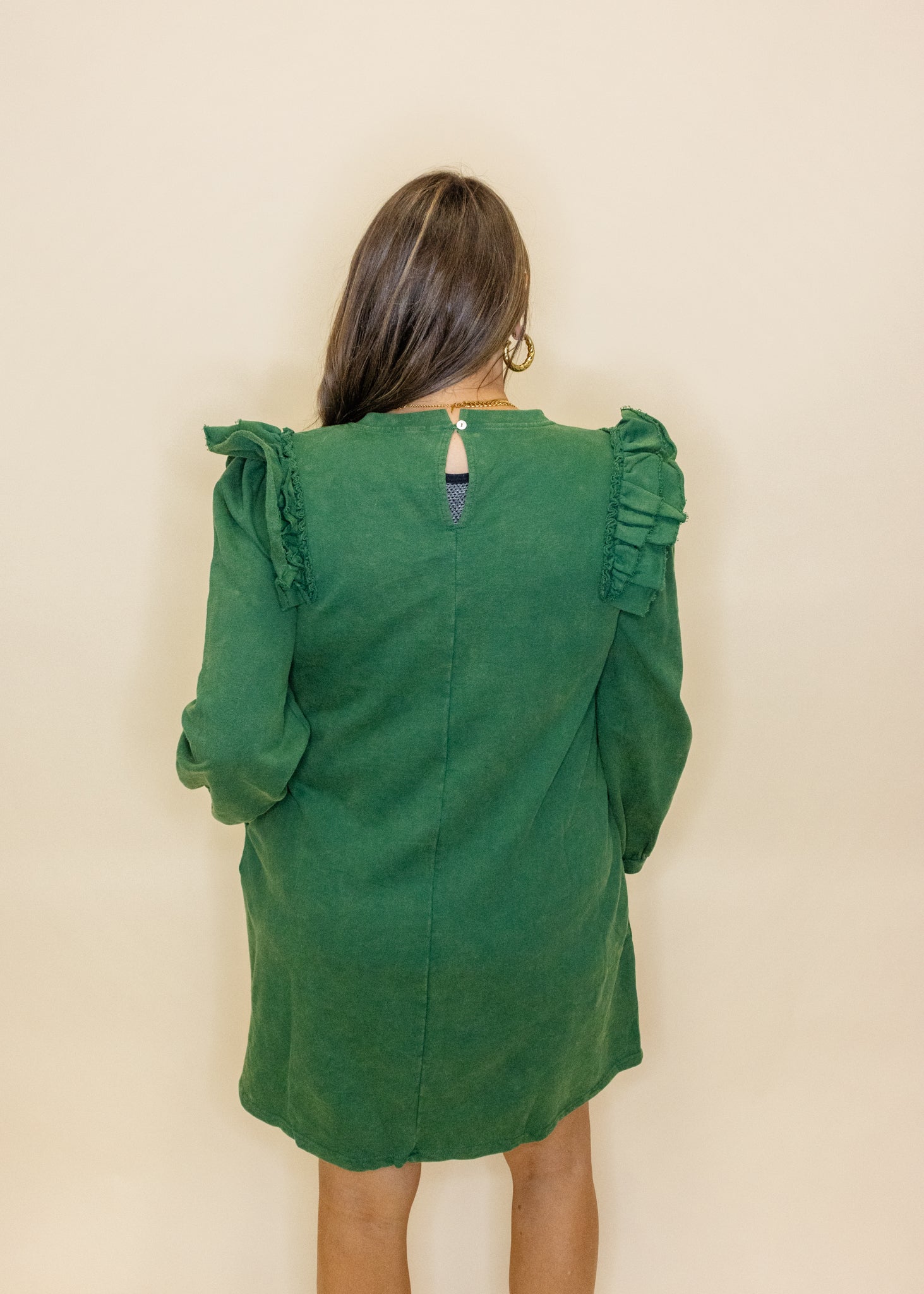 Hunter Green Frill Sleeve Dress