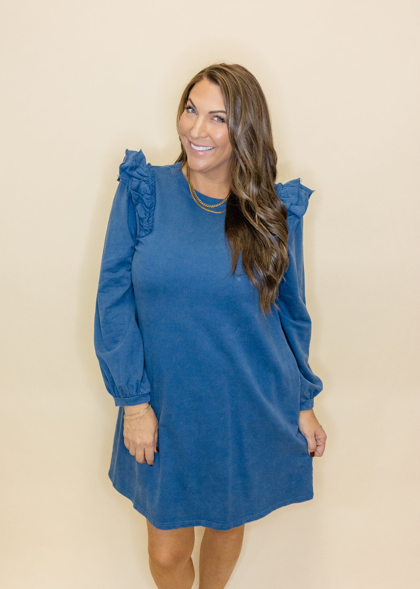 Blue Frill Sleeve Dress