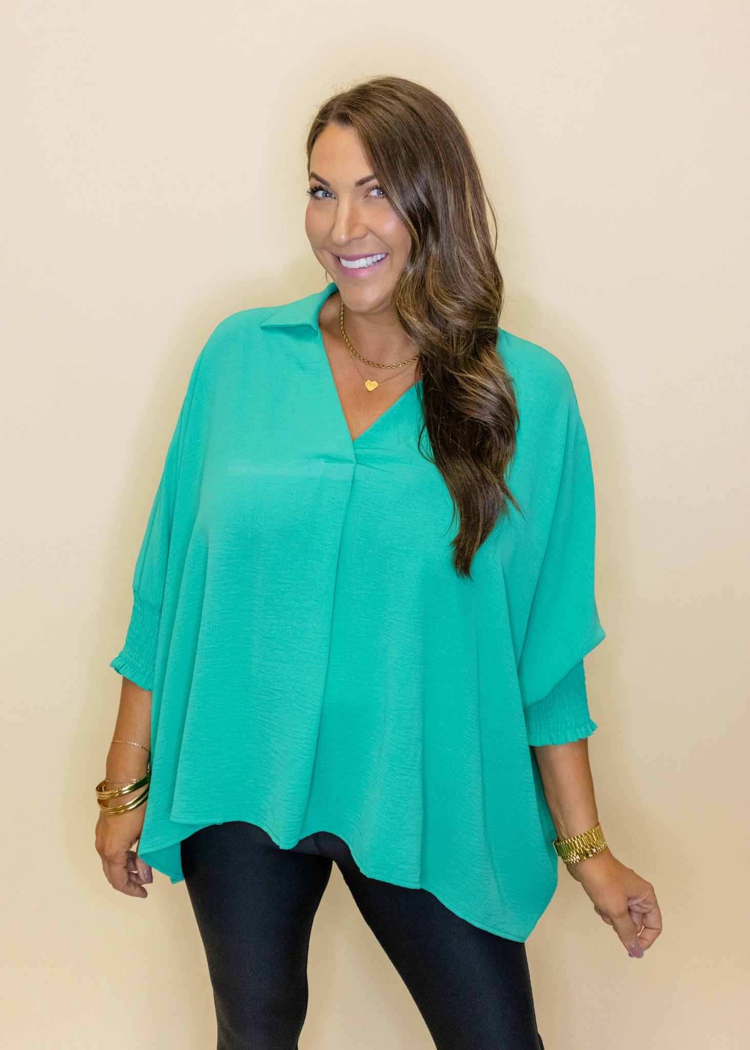 Jade Oversized Smocked Sleeve Top