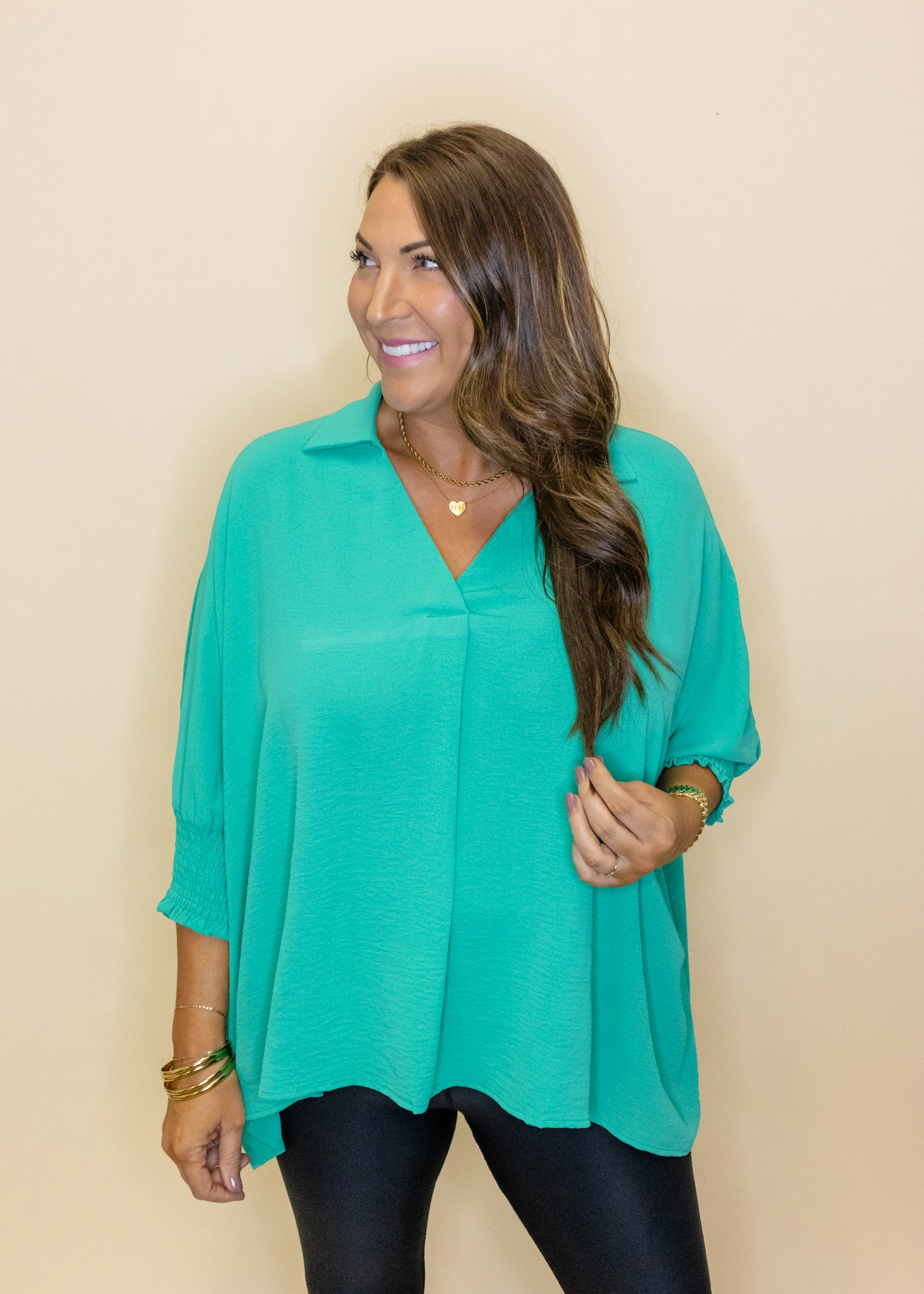 Jade Oversized Smocked Sleeve Top