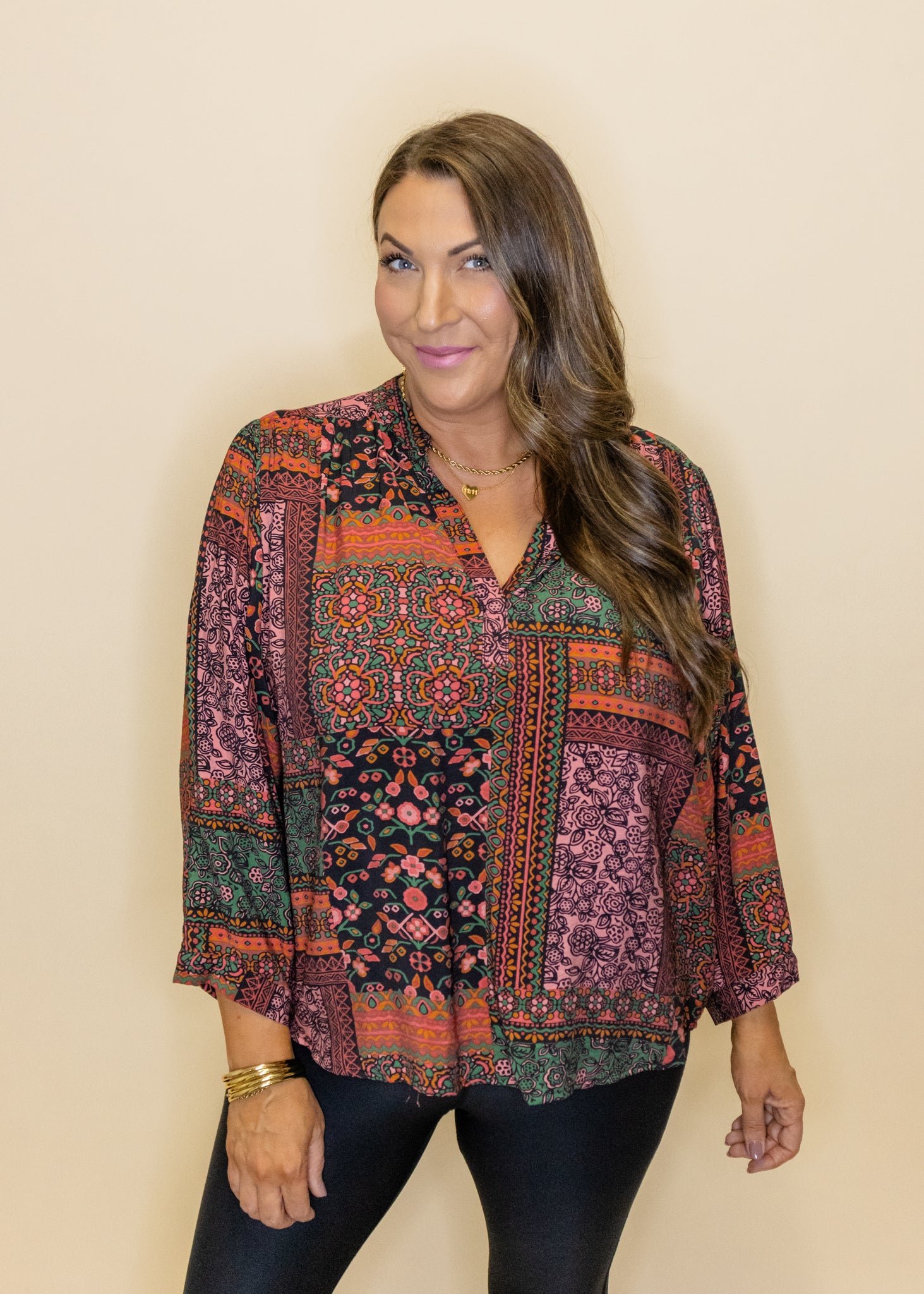 Multi Patchwork Print Top