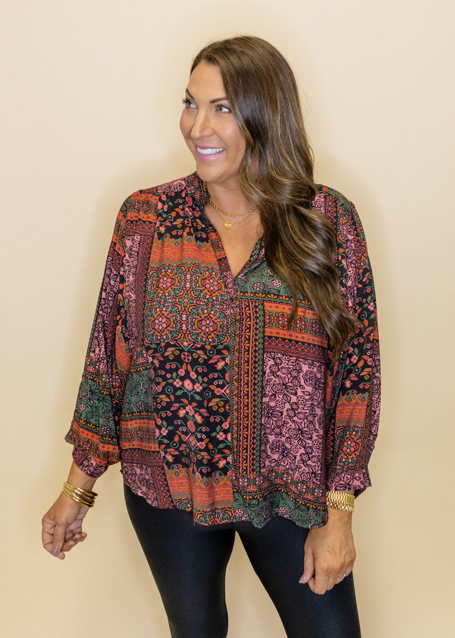 Multi Patchwork Print Top