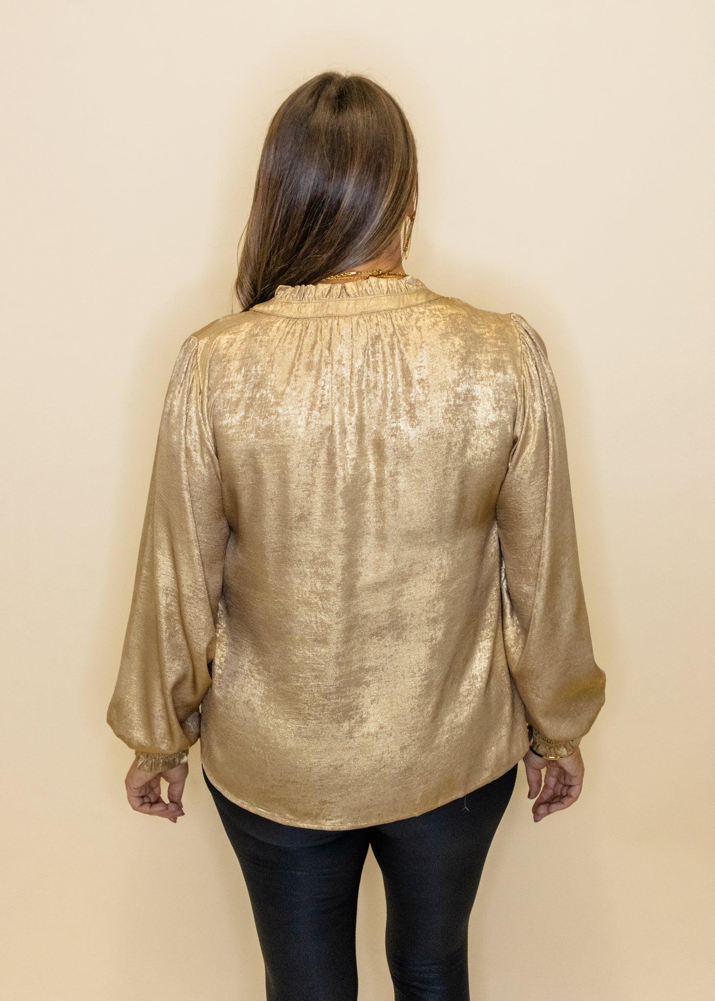 Gold Metallic Smocked Sleeve Top