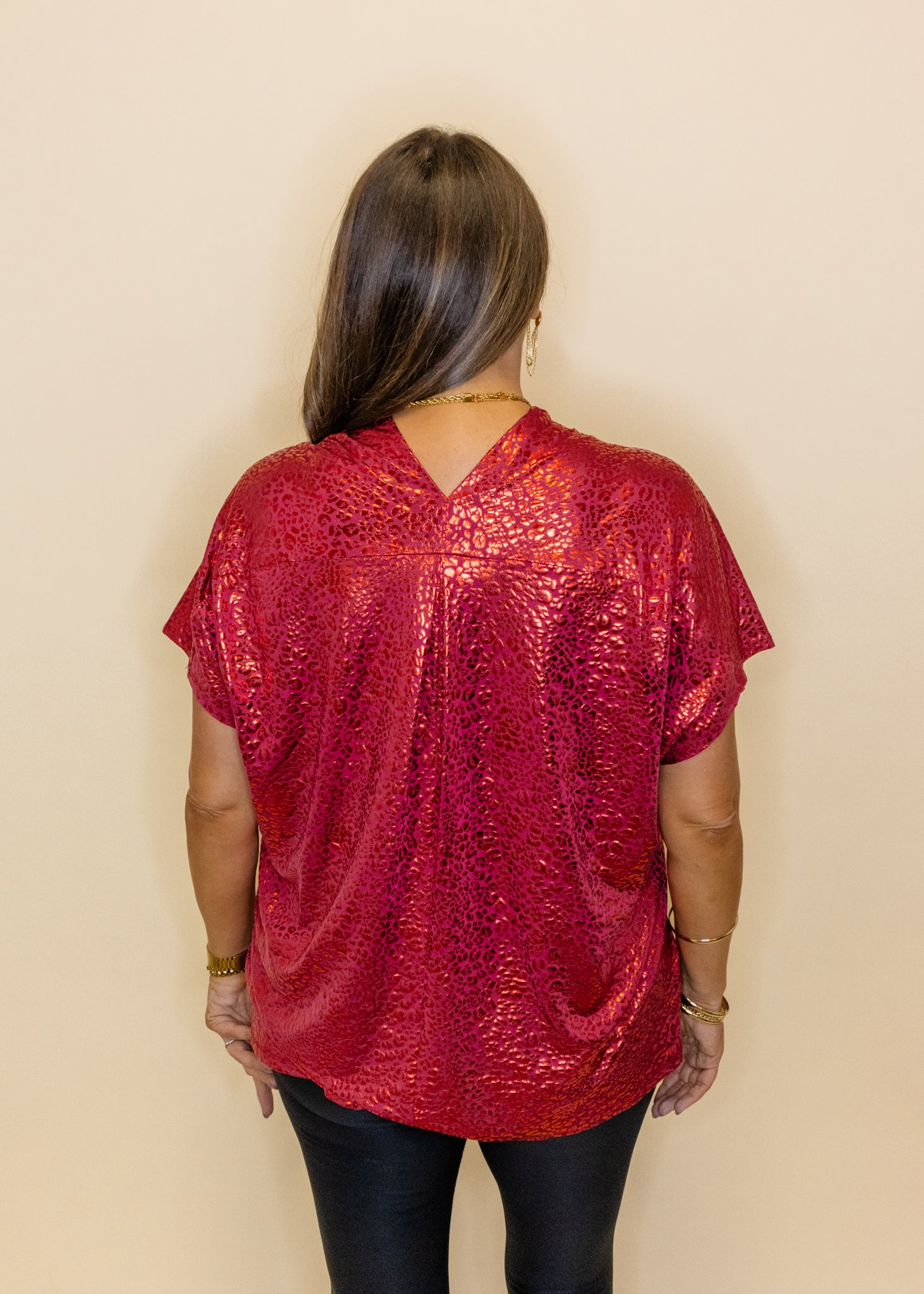 Willow Red Cat V-Neck Top