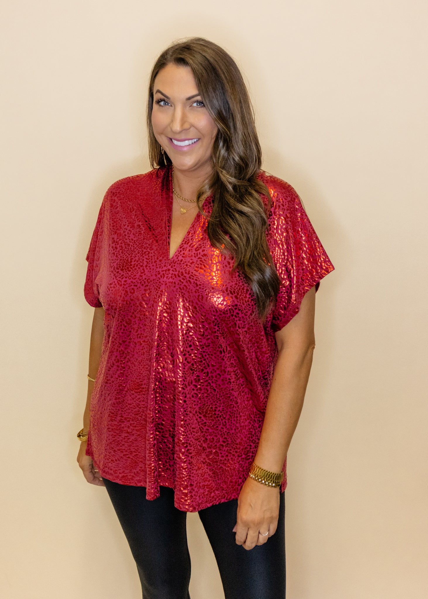 Willow Red Cat V-Neck Top