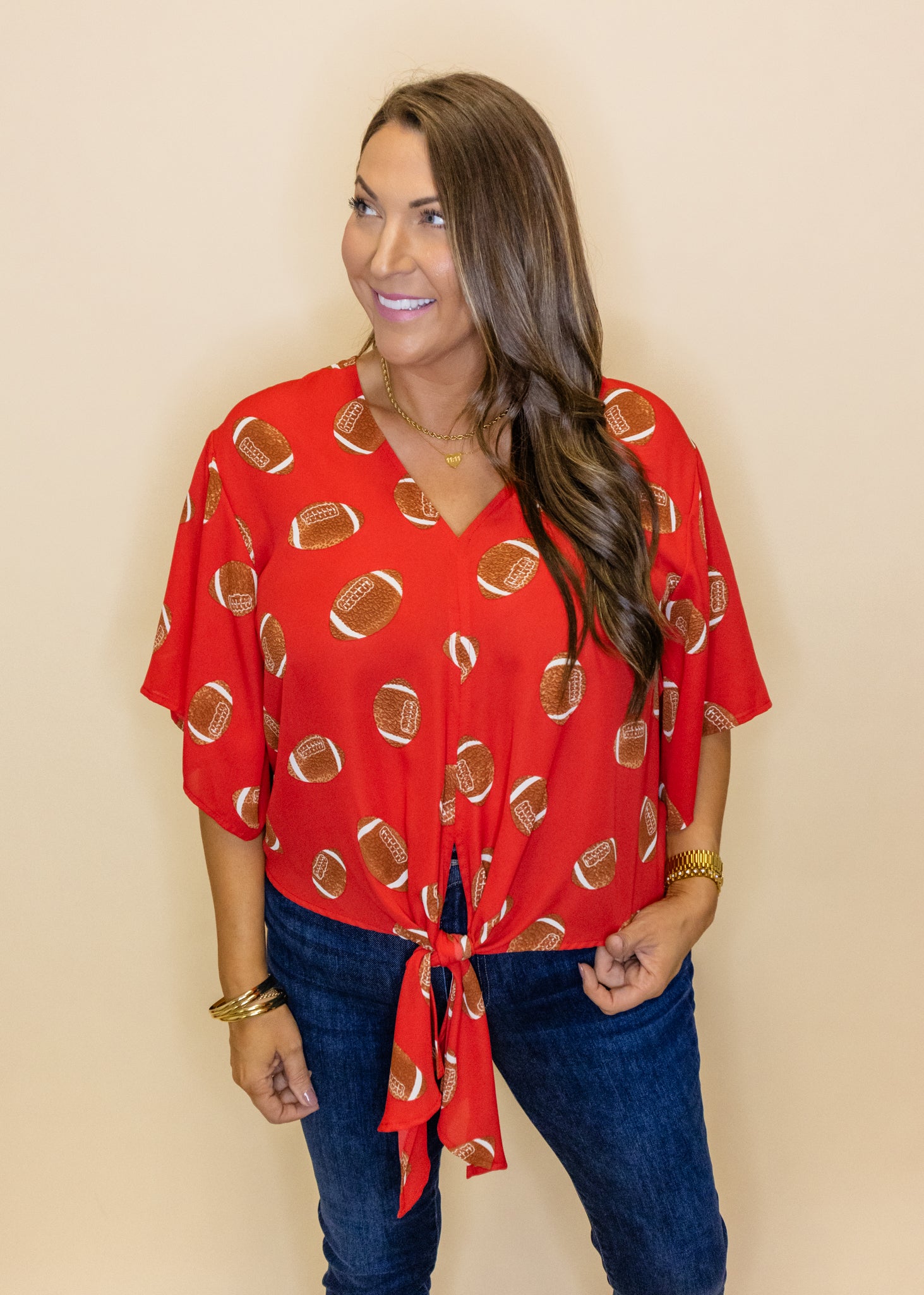 Gigi Go Red Kimono Sleeve Top