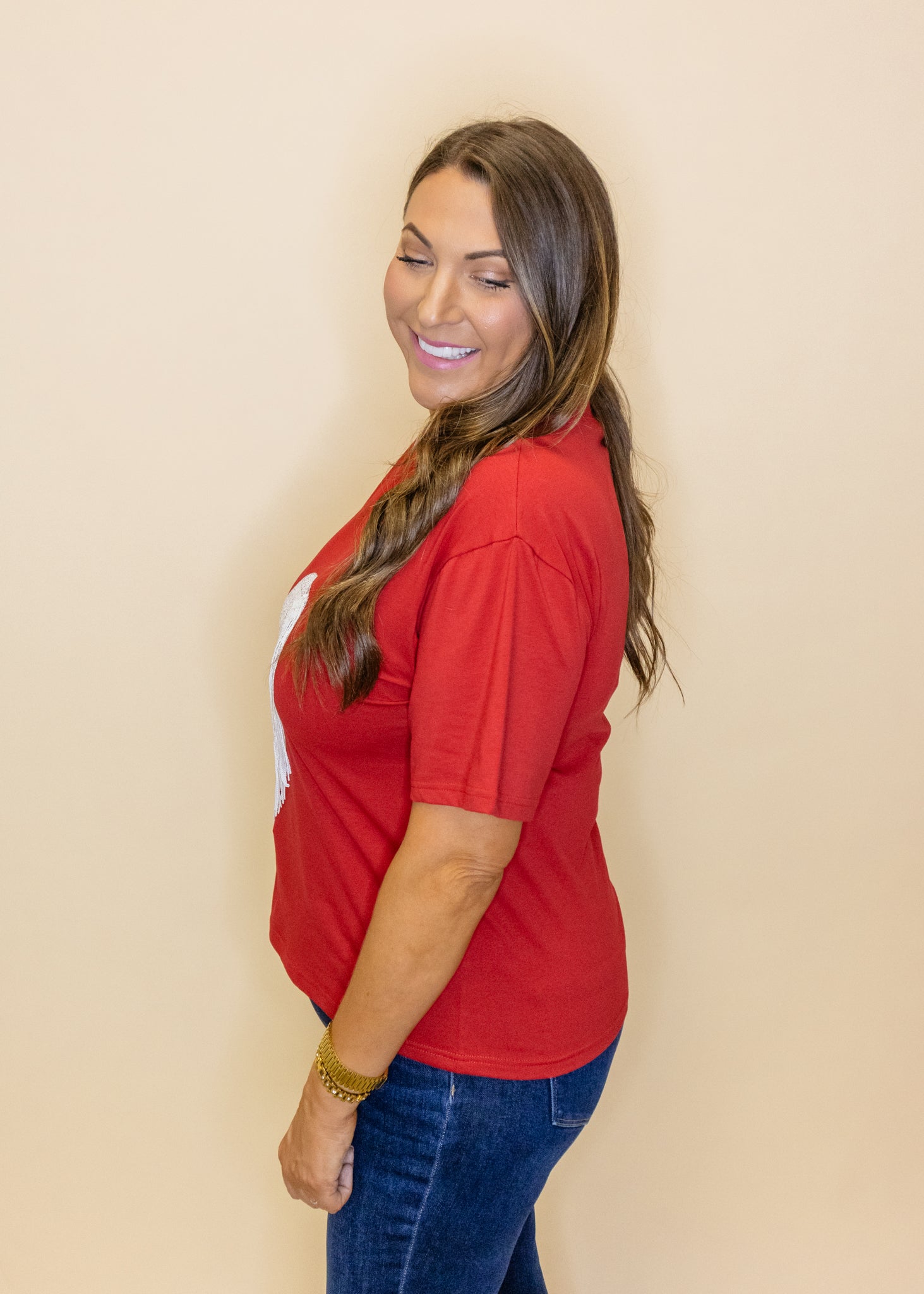 Crimson & White Sequin Football Top