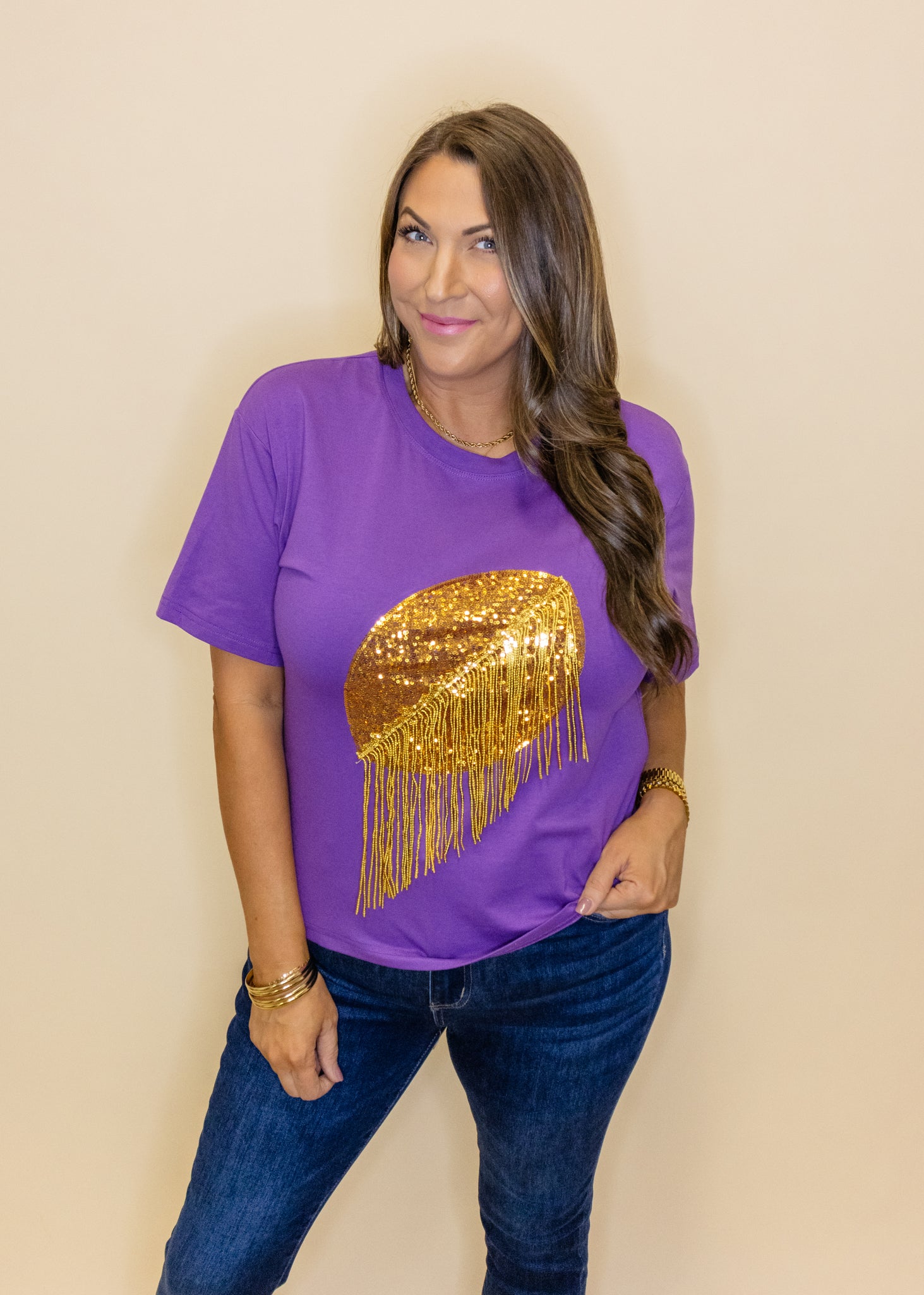 Purple & Gold Sequin Football Top