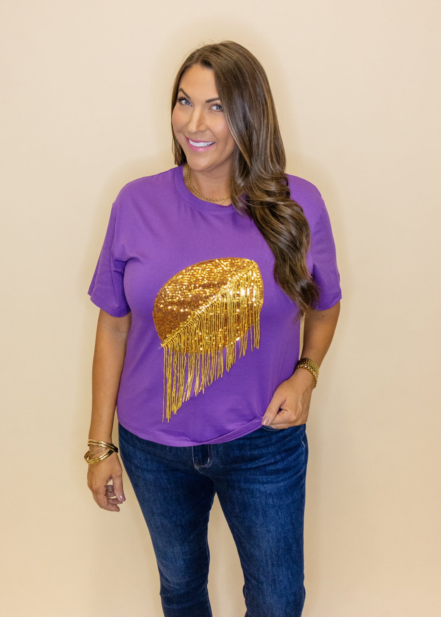 Purple & Gold Sequin Football Top