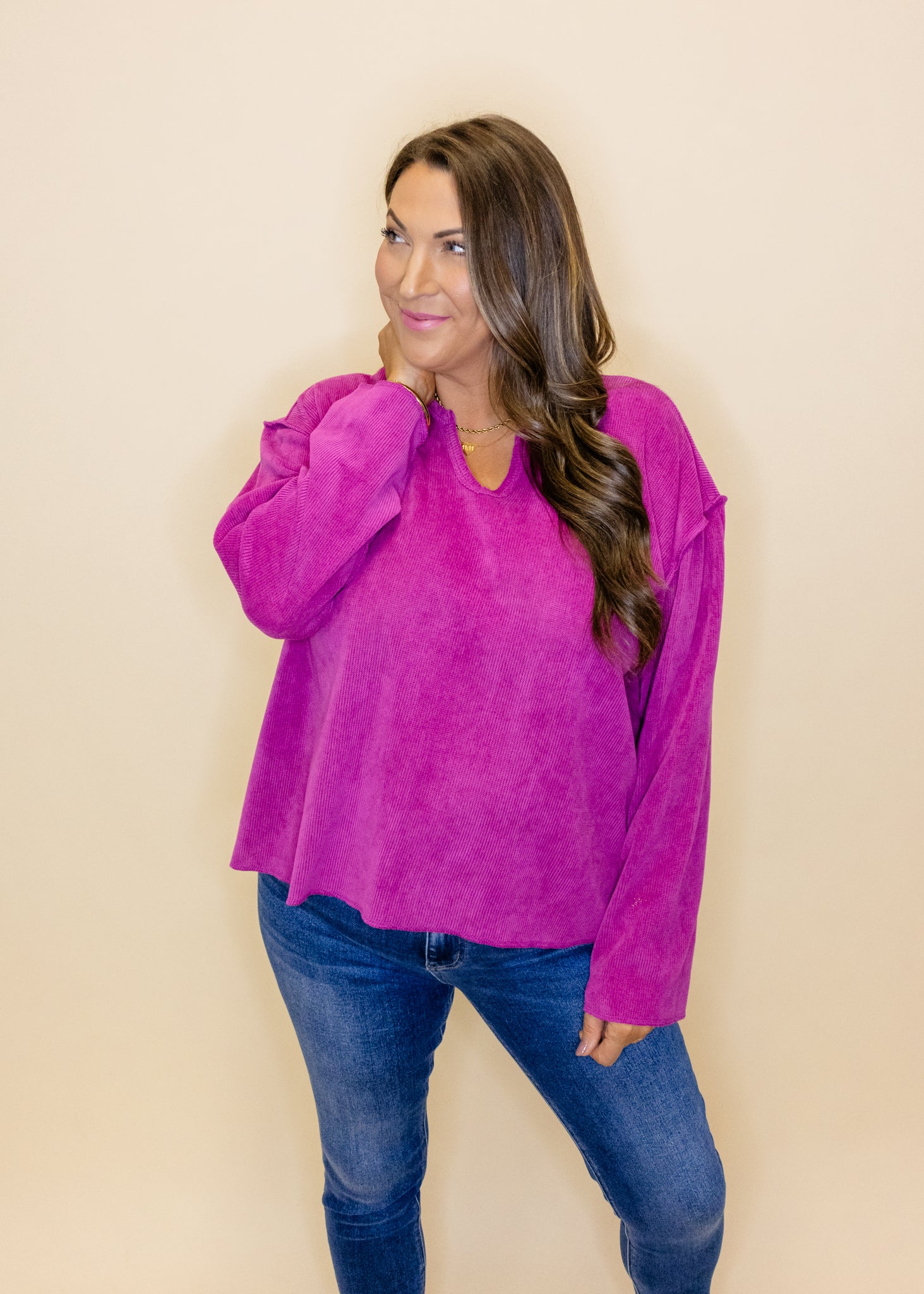 Pink Ribbed Detail Top