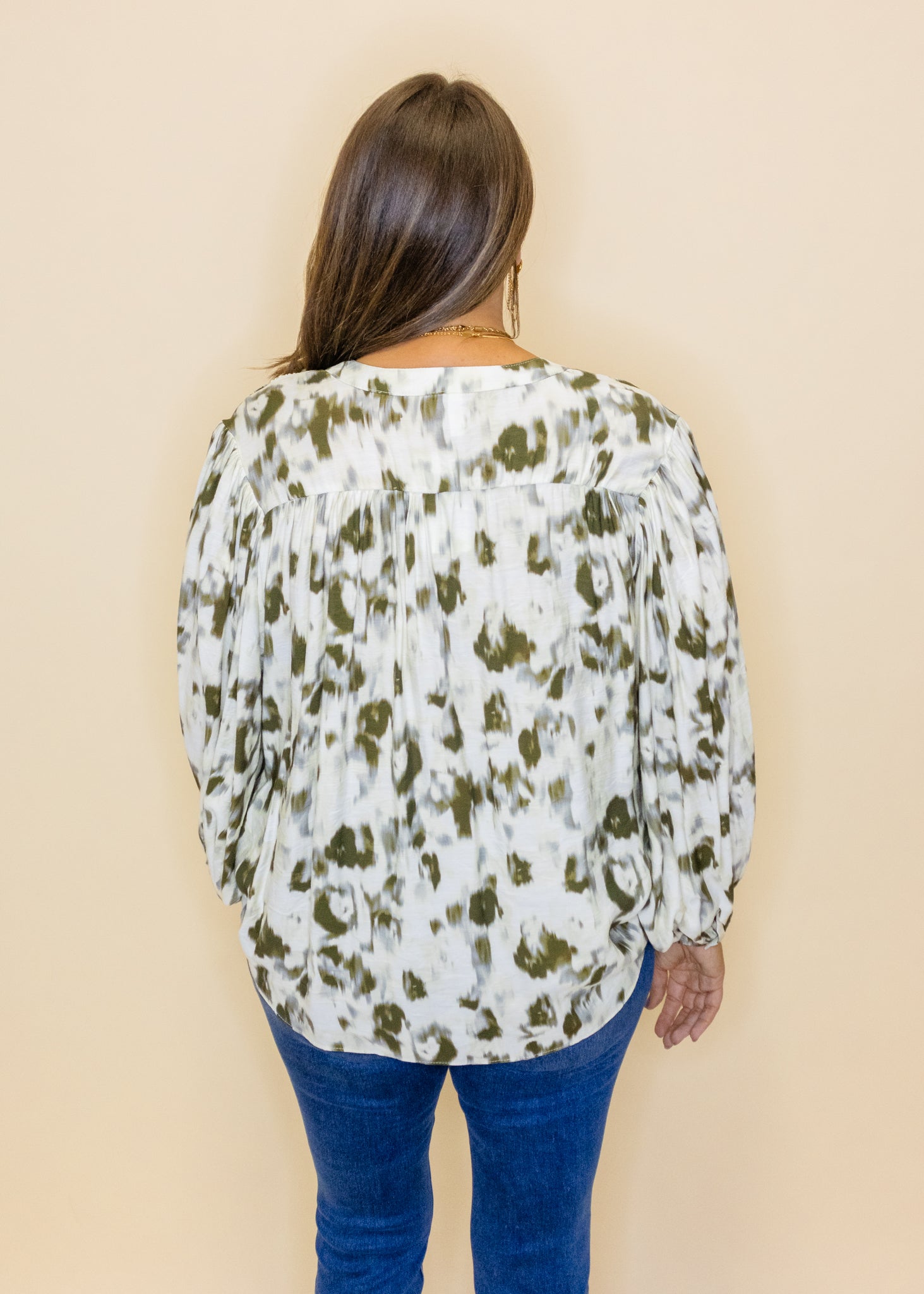 Olive Satin Leopard Flowy Top