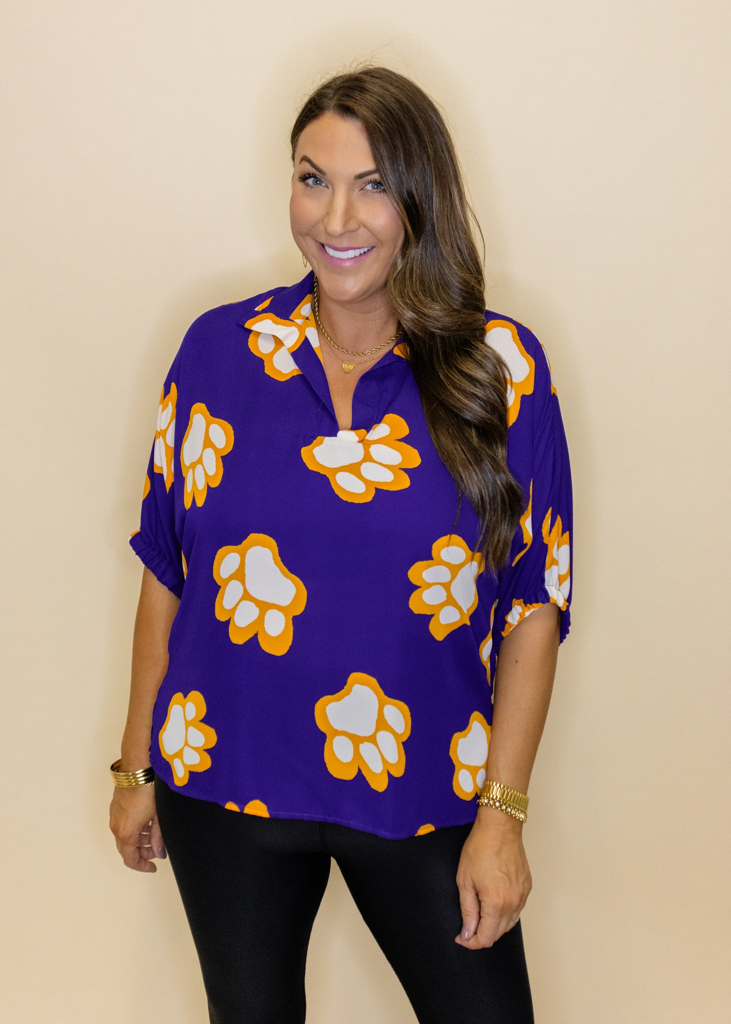 Sloan LSU Paw Collar Top