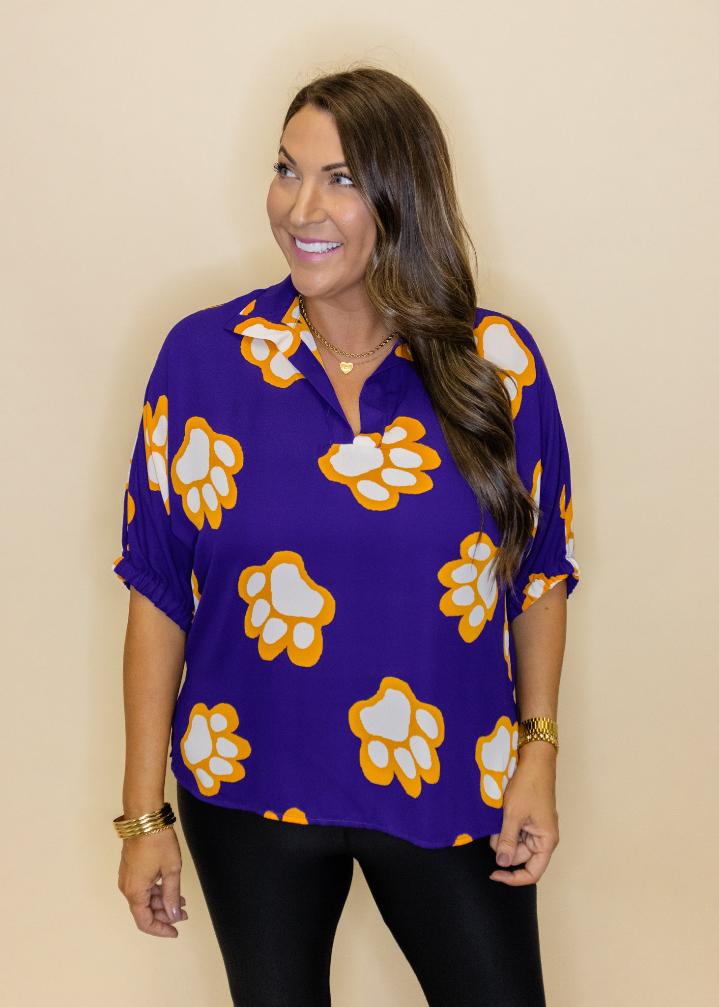 Sloan LSU Paw Collar Top