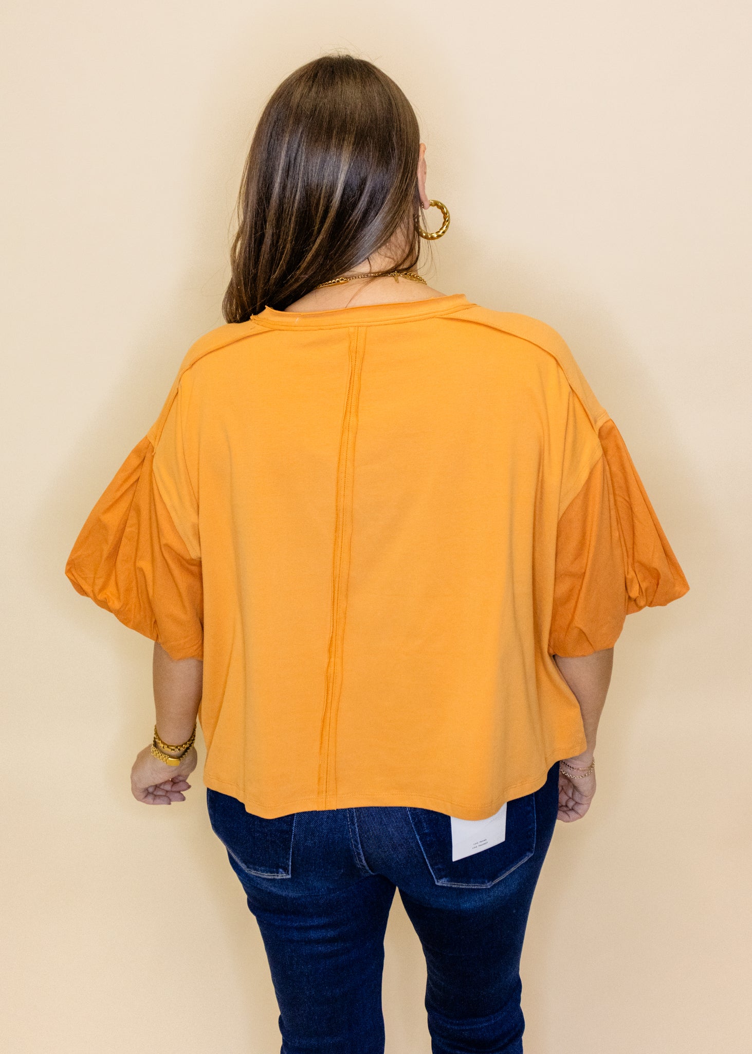 Pumpkin Balloon Sleeve Detail Top