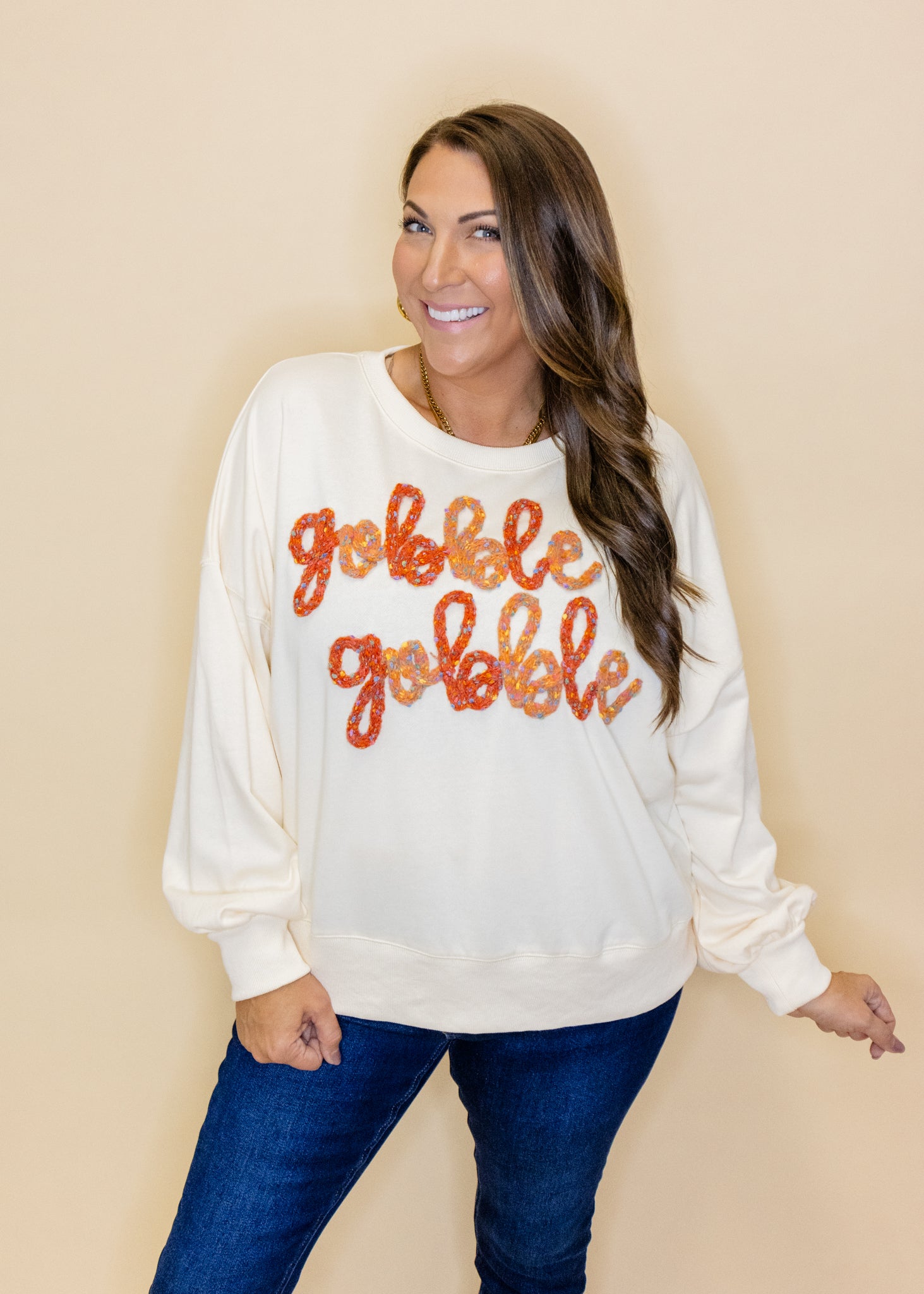 Cream Gobble Script Sweatshirt