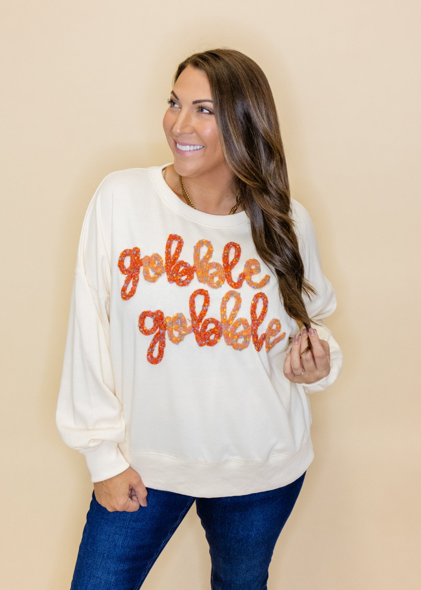 Cream Gobble Script Sweatshirt