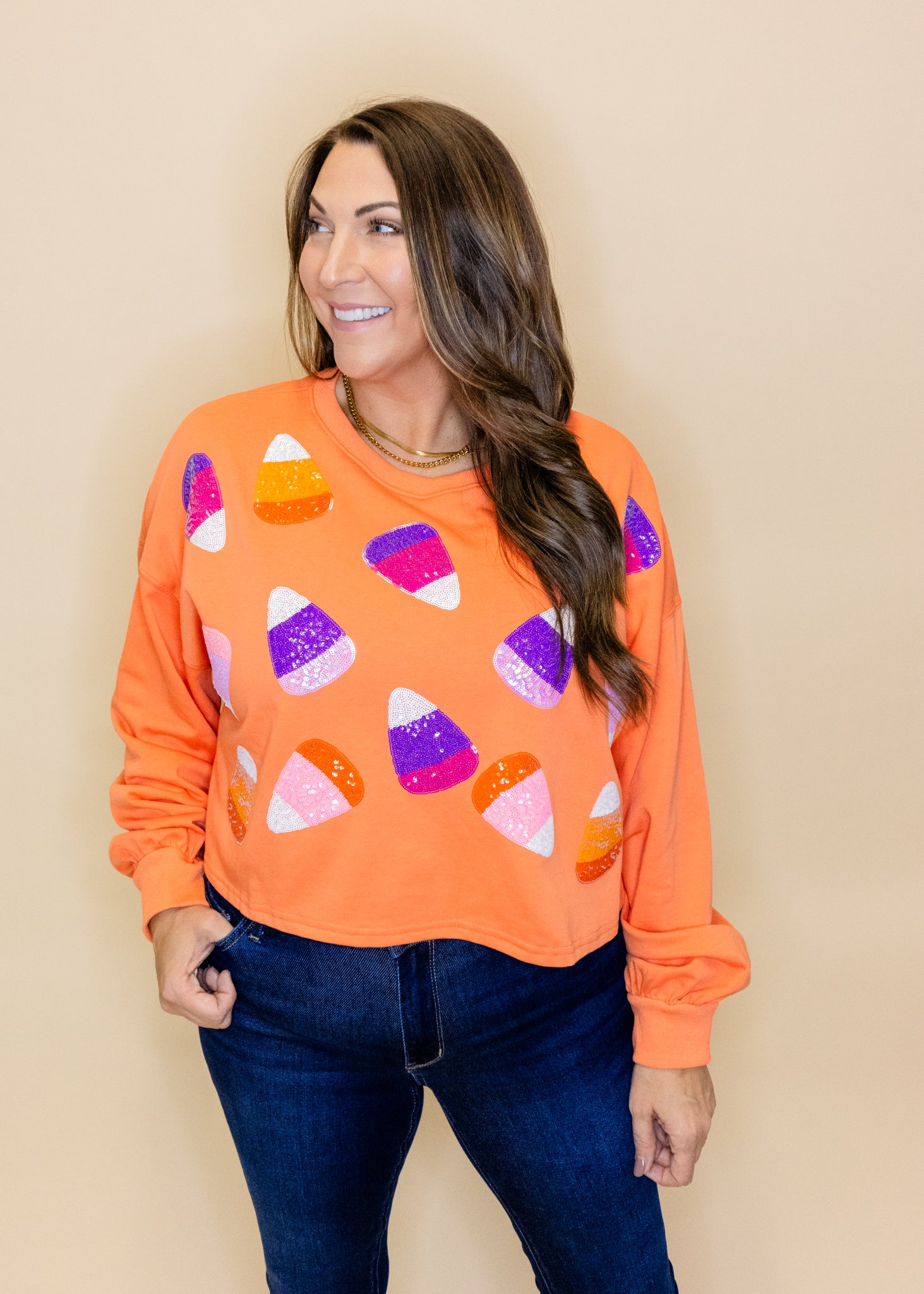 Orange Candy Corn Sequin Sweatshirt