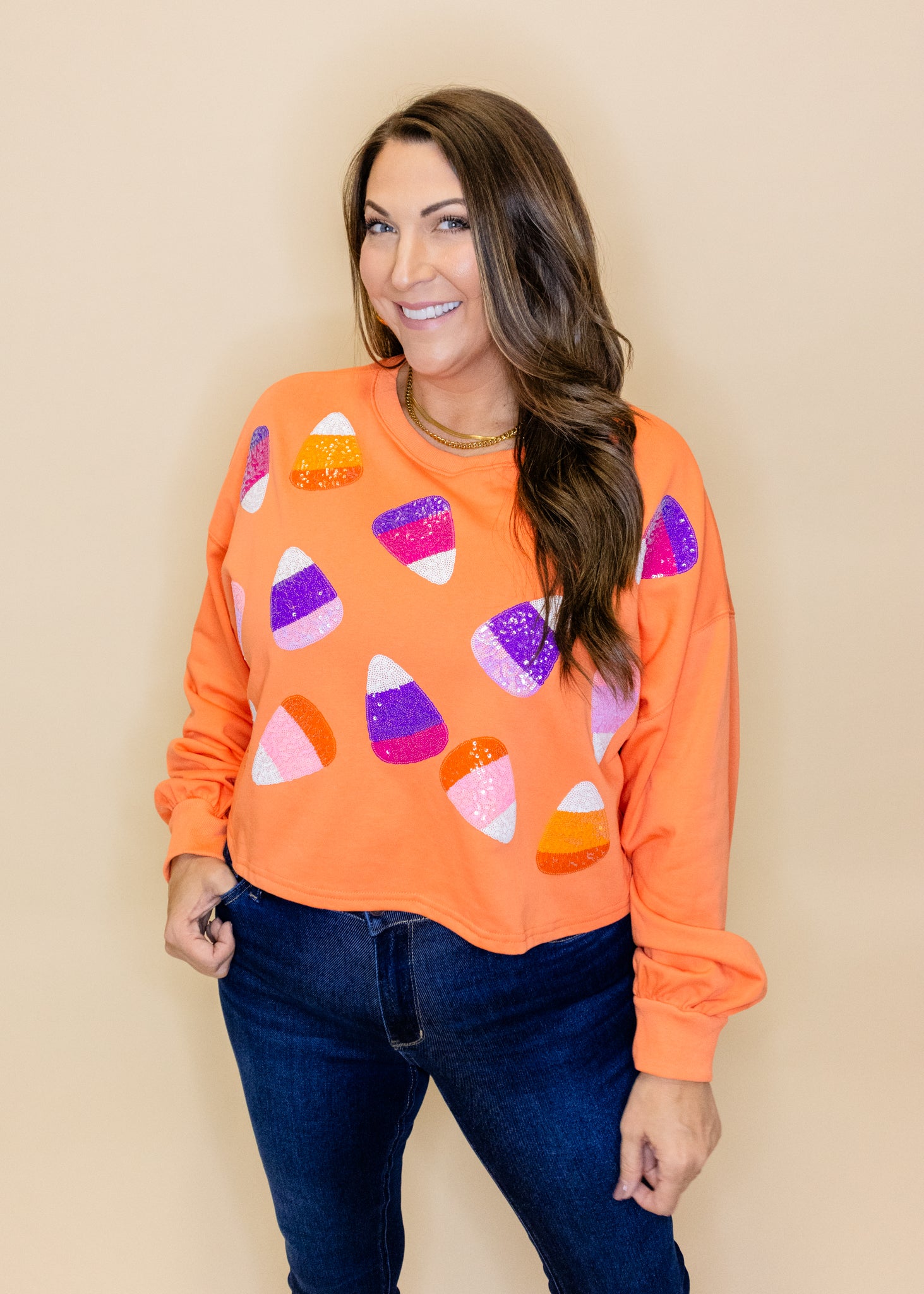 Orange Candy Corn Sequin Sweatshirt