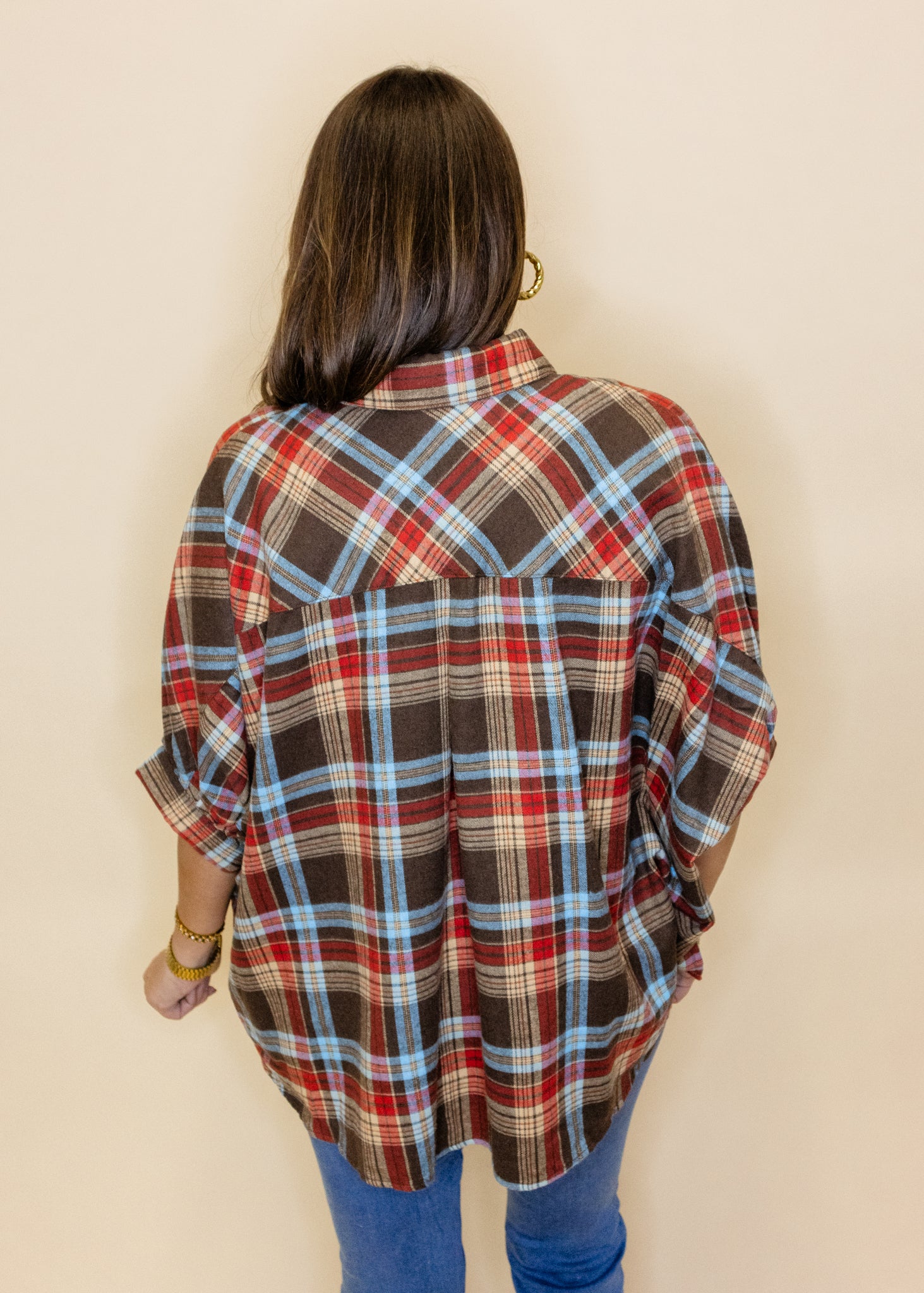 Brown Plaid Pocket Top