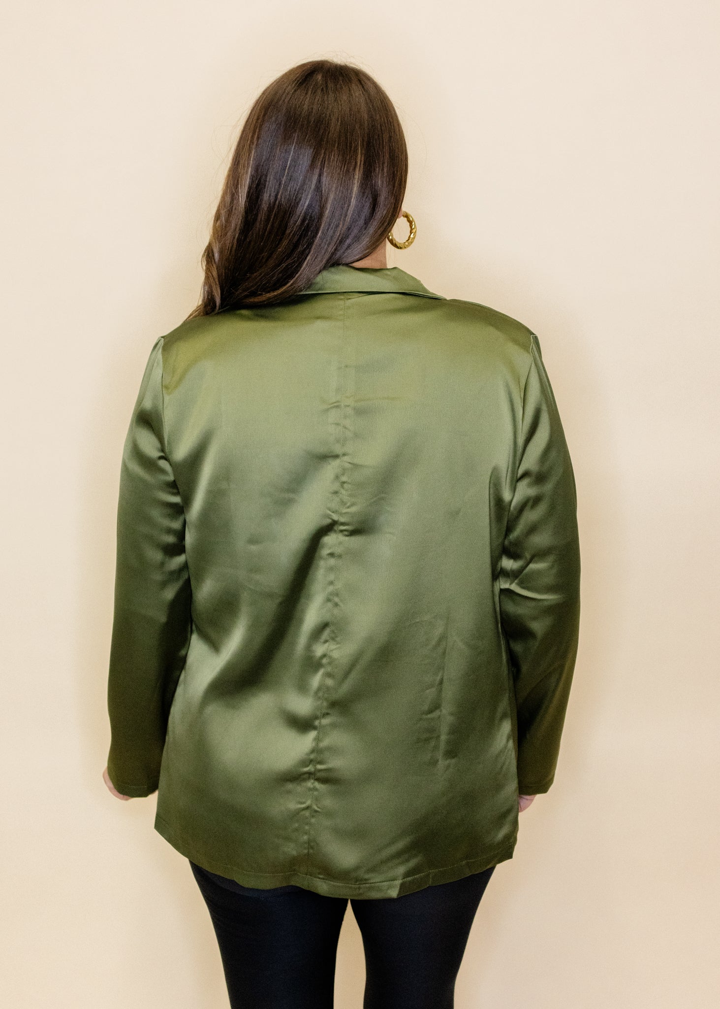 Olive Satin Boyfriend Blazer