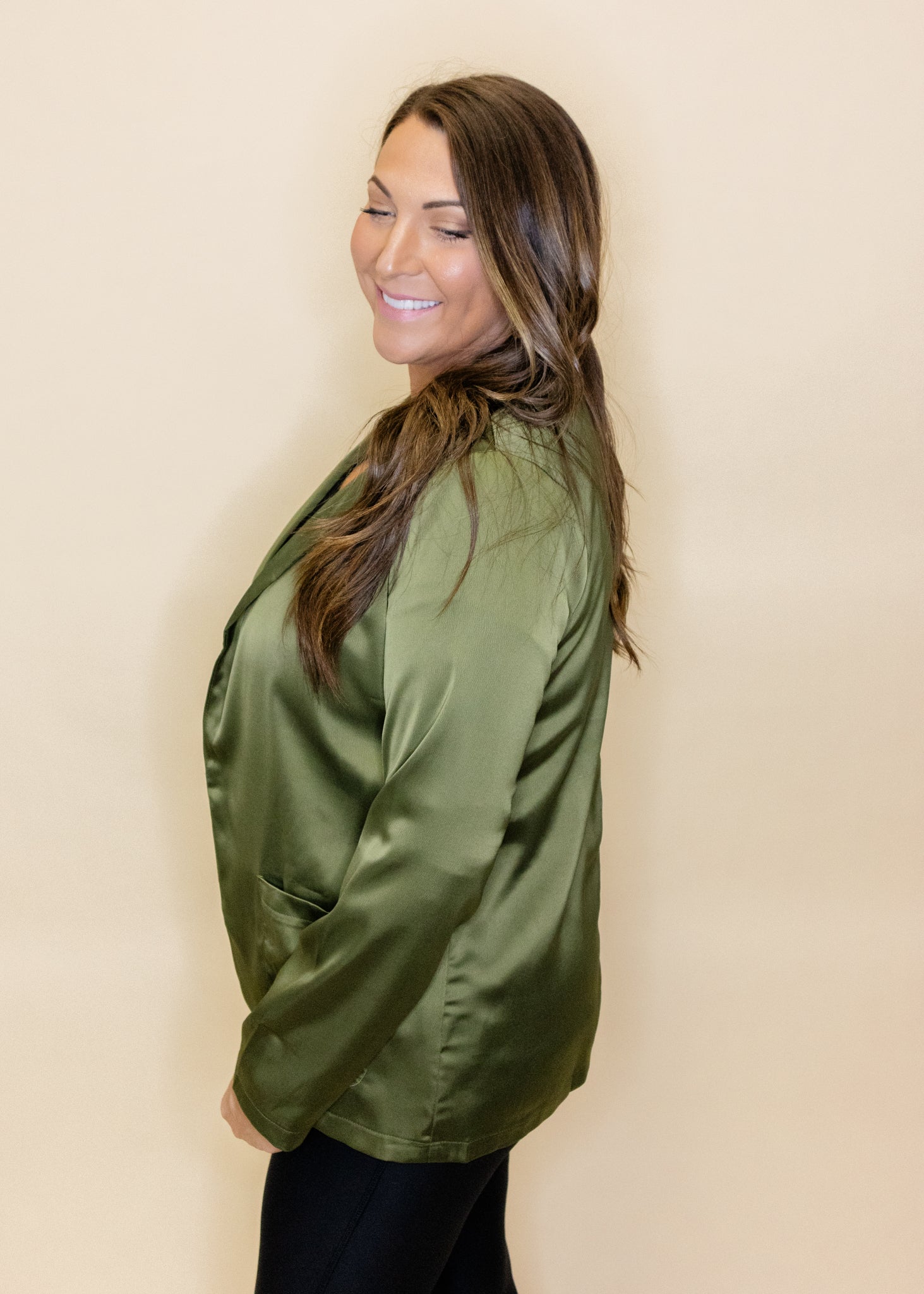 Olive Satin Boyfriend Blazer