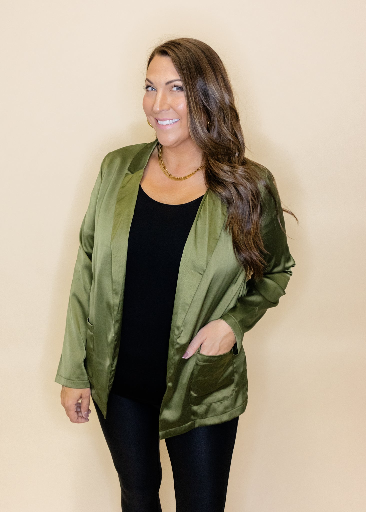 Olive Satin Boyfriend Blazer