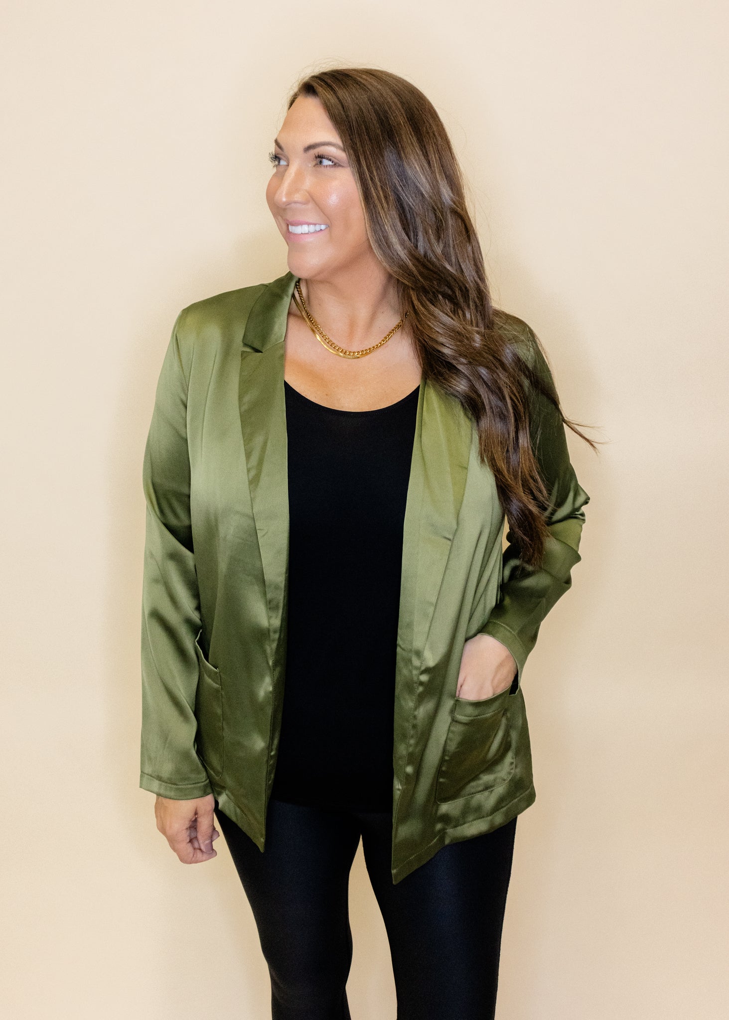 Olive Satin Boyfriend Blazer