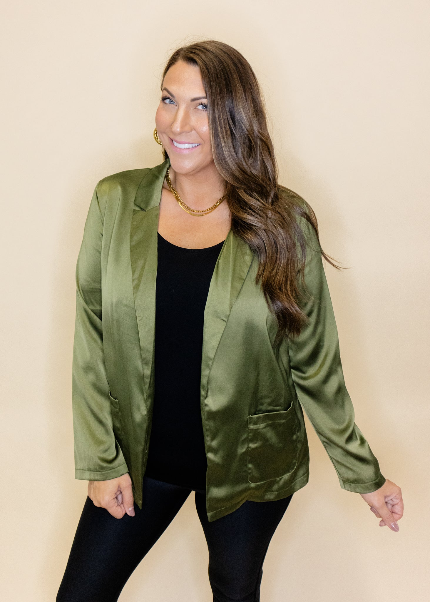 Olive Satin Boyfriend Blazer