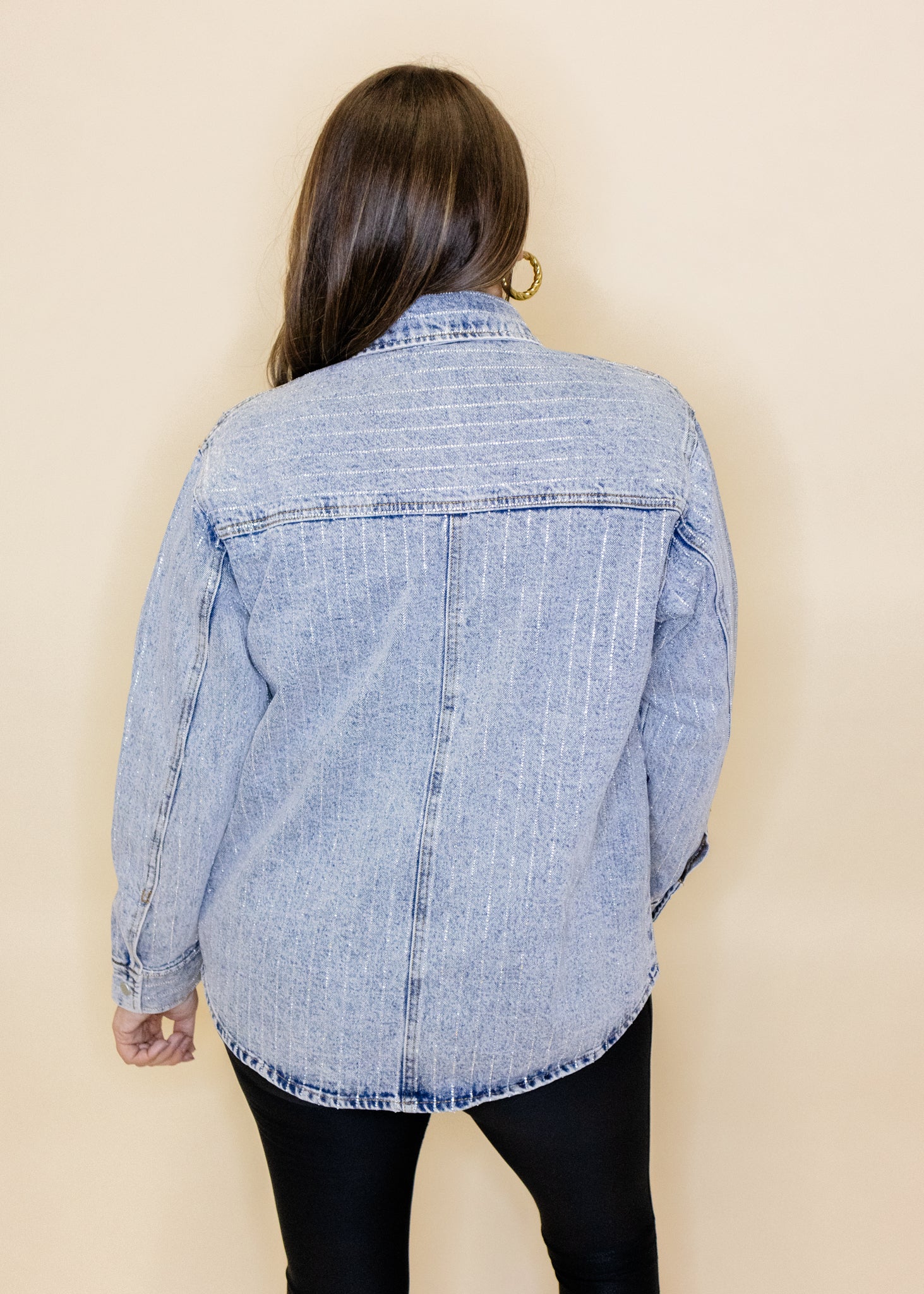 Rhinestone Stripe Denim Jacket