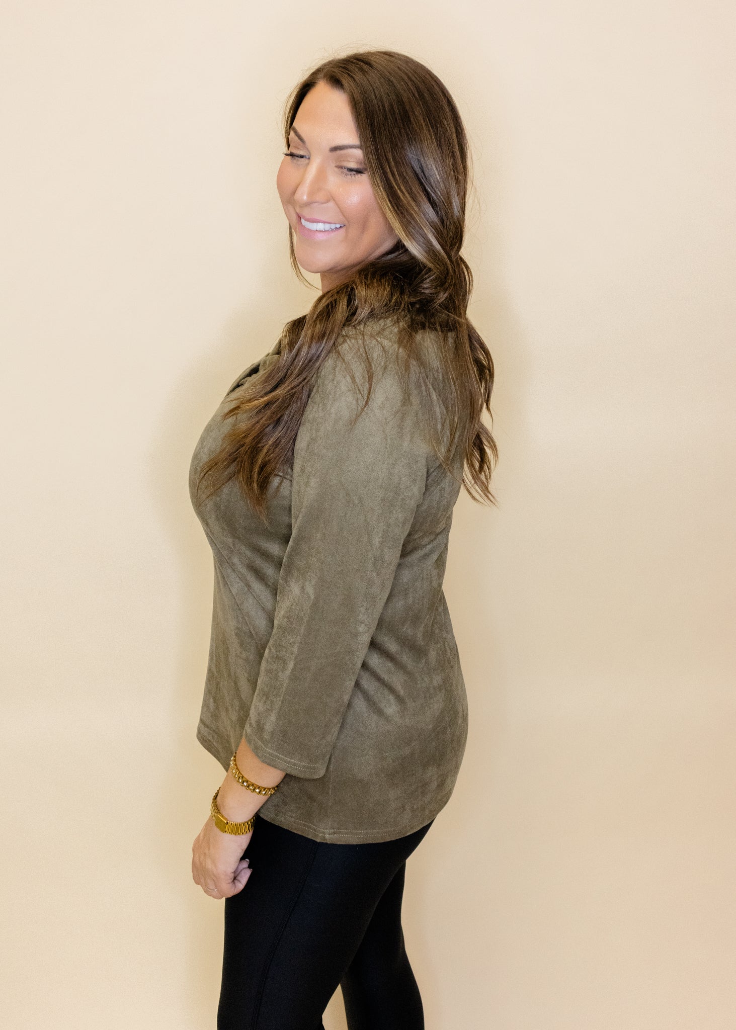 Olive Tabatha Ruffle Neck Top