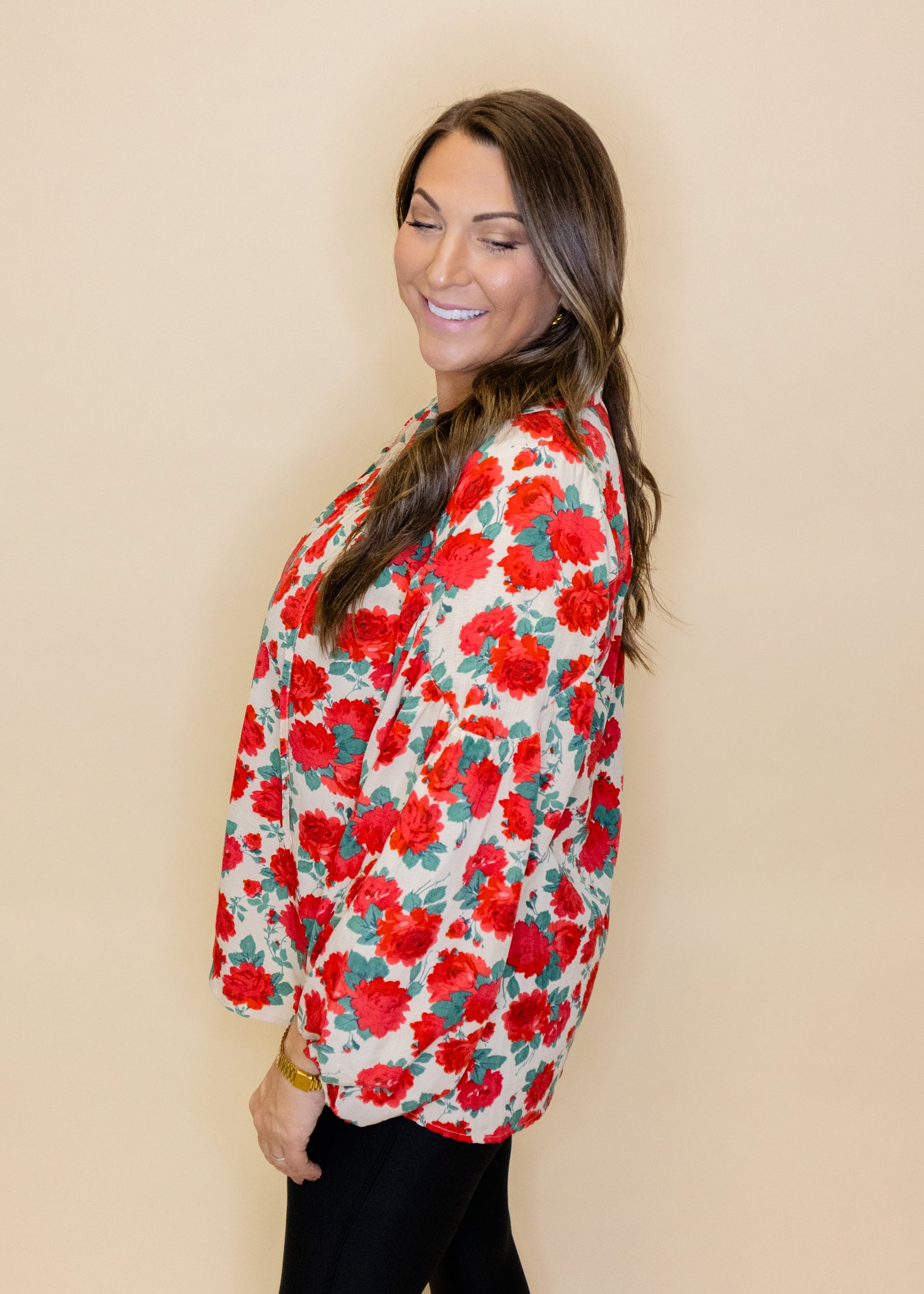 Red Floral Print Tie Top