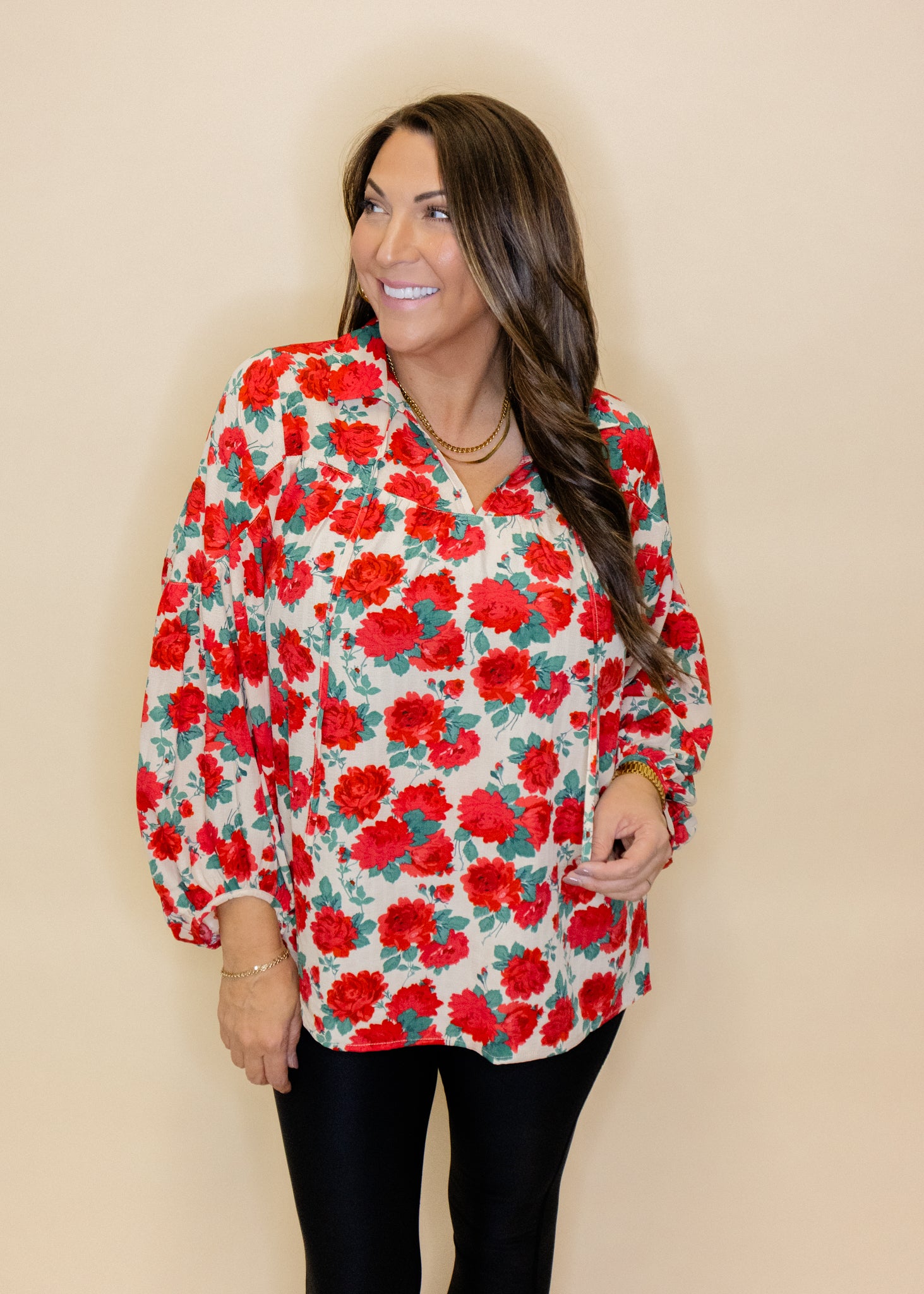 Red Floral Print Tie Top