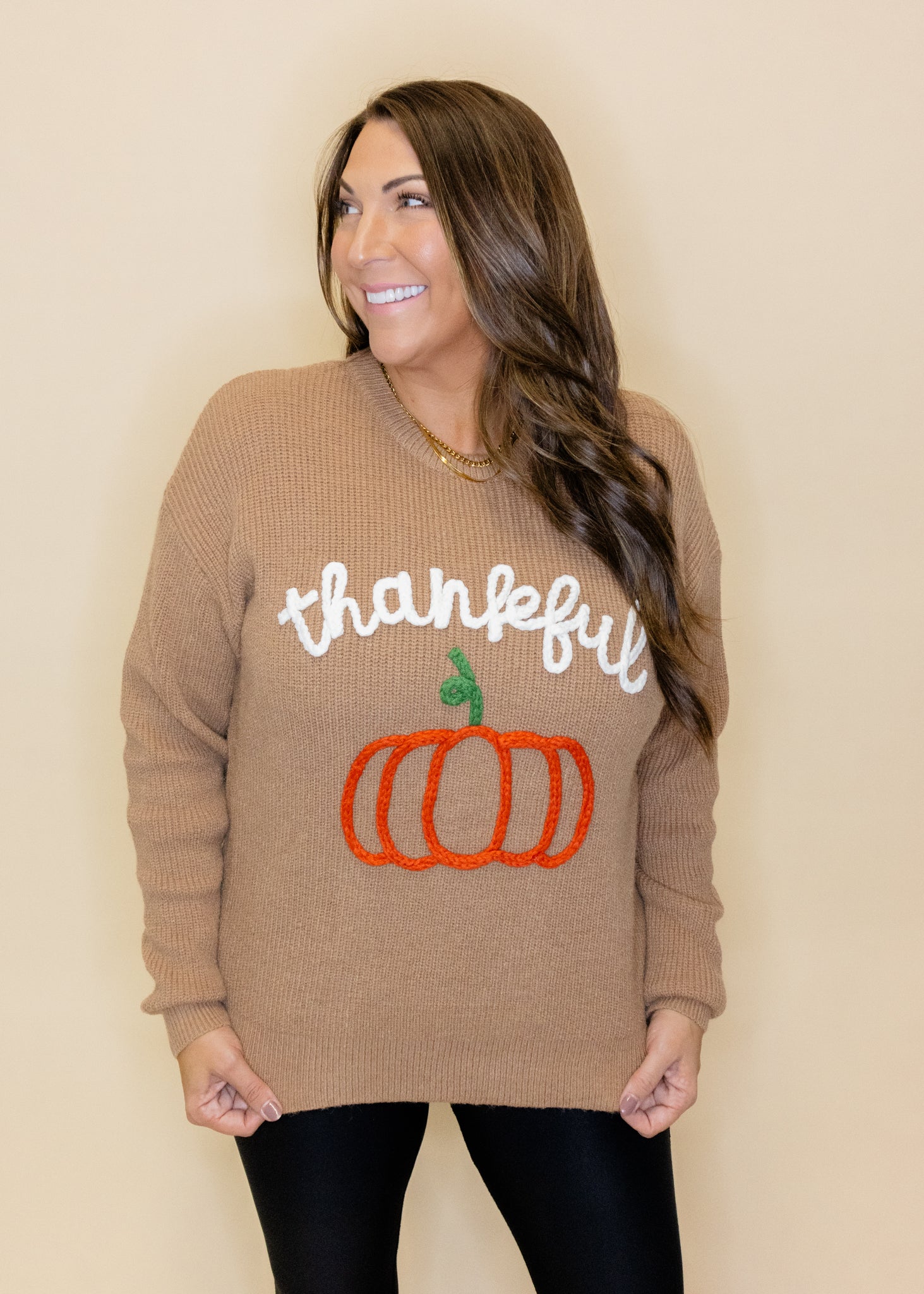 Thankful Embroidered Pumpkin Sweater