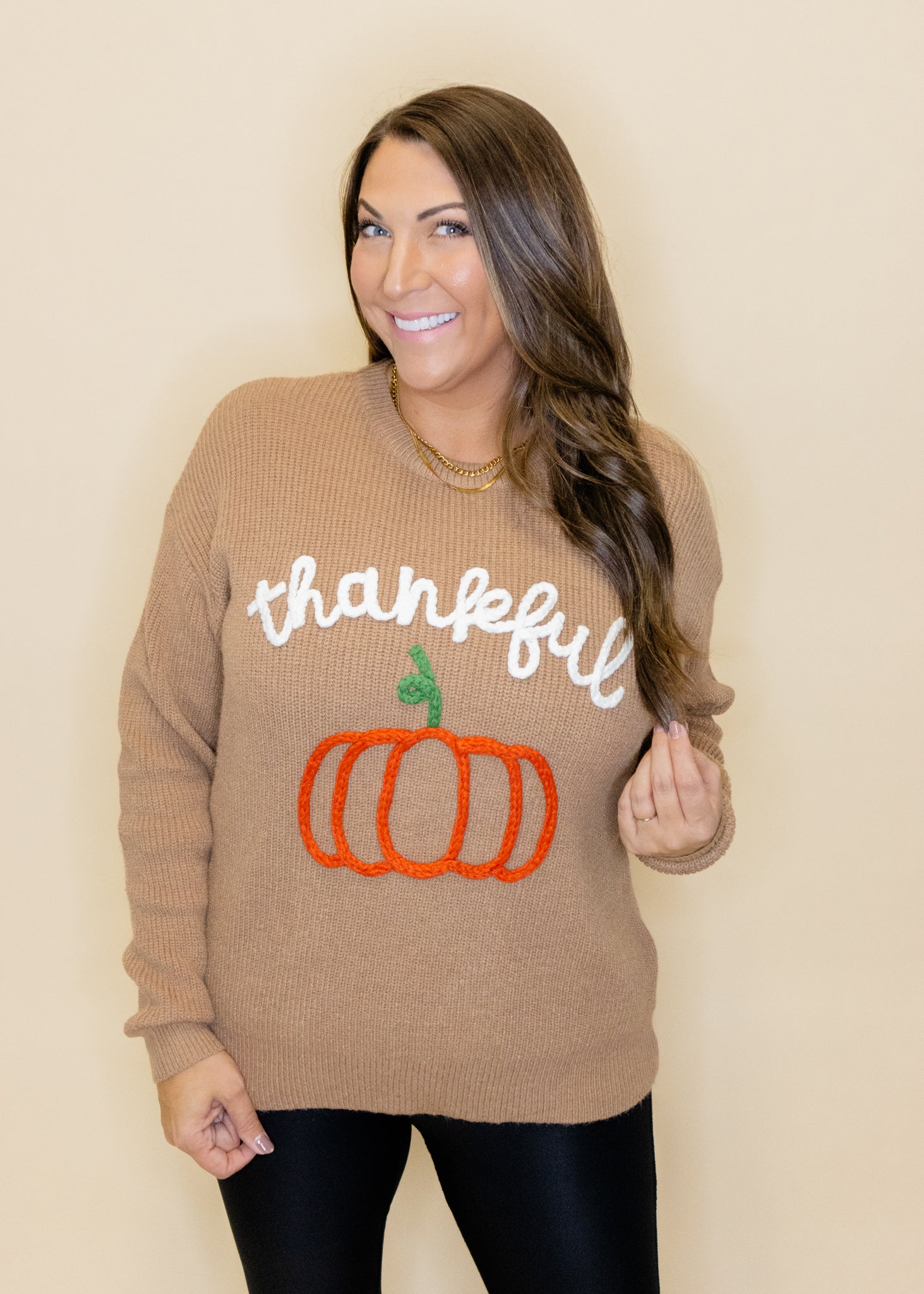 Thankful Embroidered Pumpkin Sweater