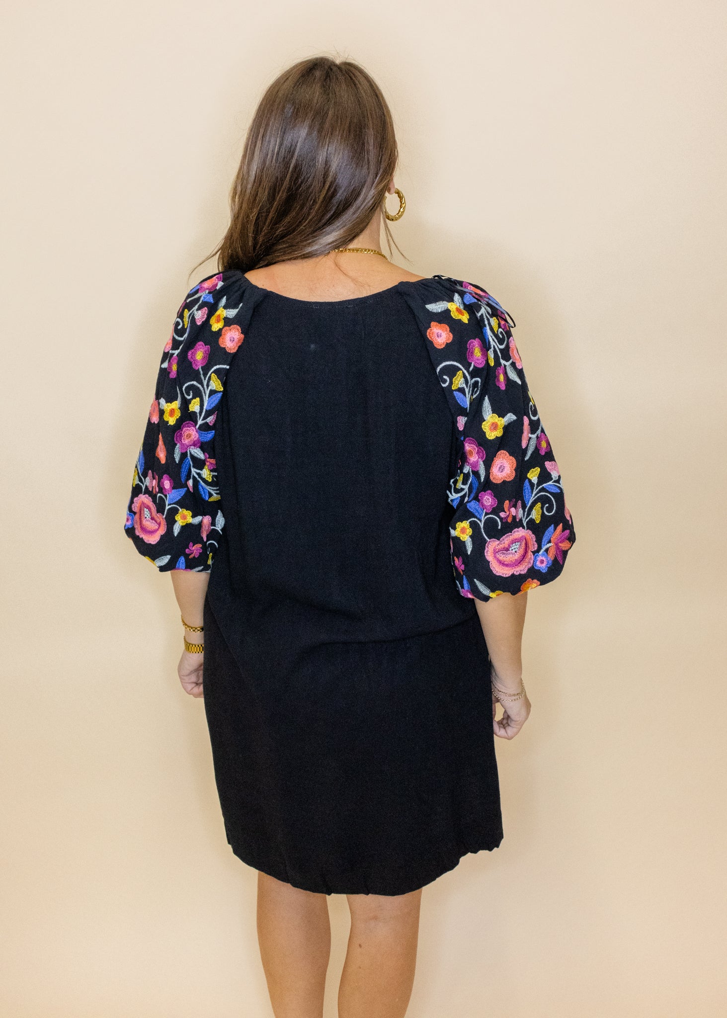 Black Embroidered Sleeve Dress