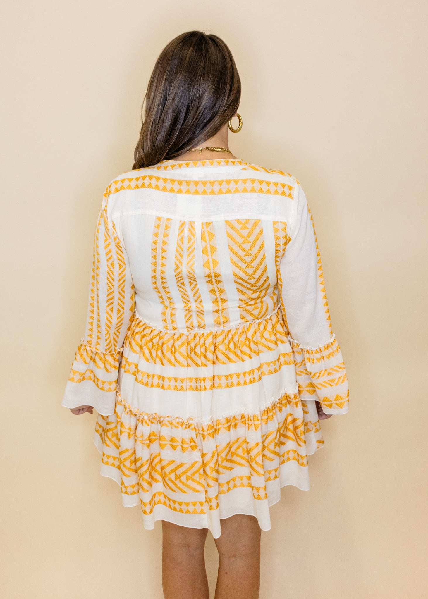 Mustard Print Bell Sleeve Dress