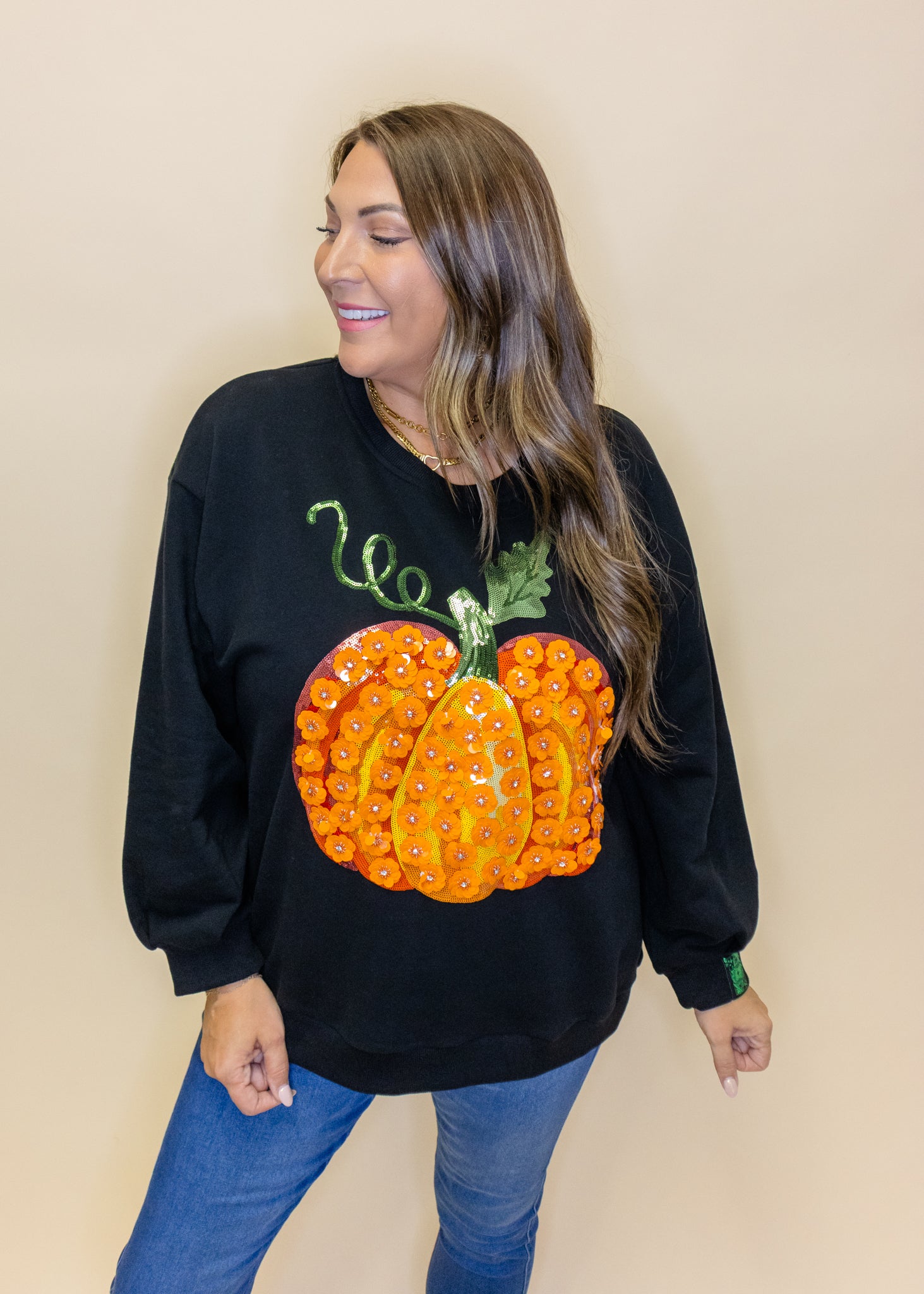 Black & Orange Flower Sequin Pumpkin Sweatshirt