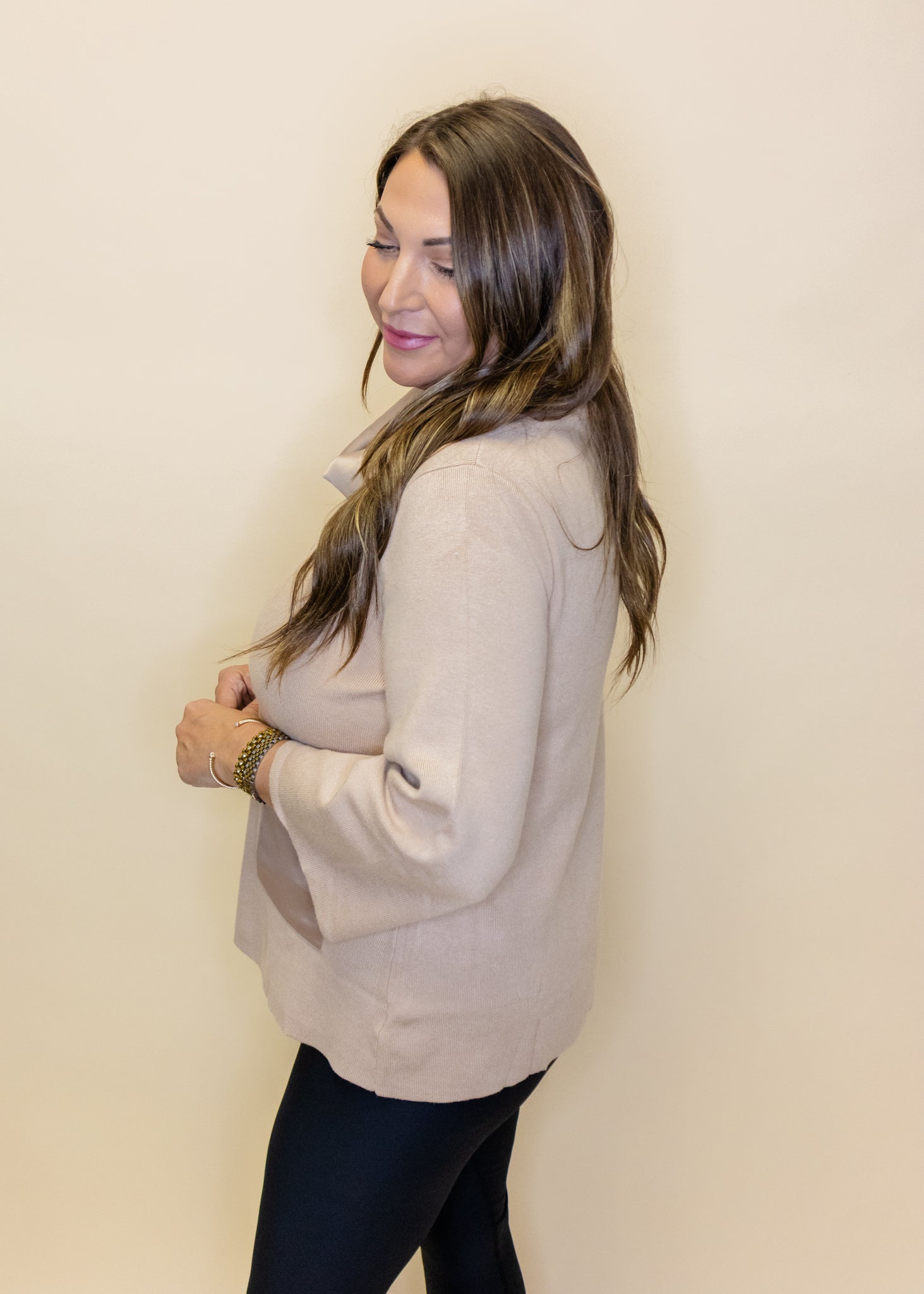 Taupe Satin Detail Sweater