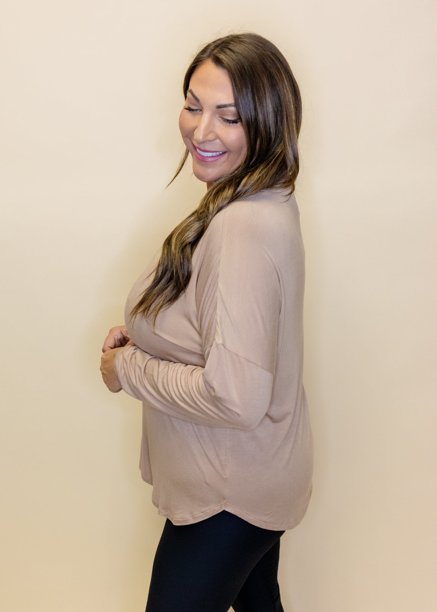 Taupe Crewe Long Sleeve Top