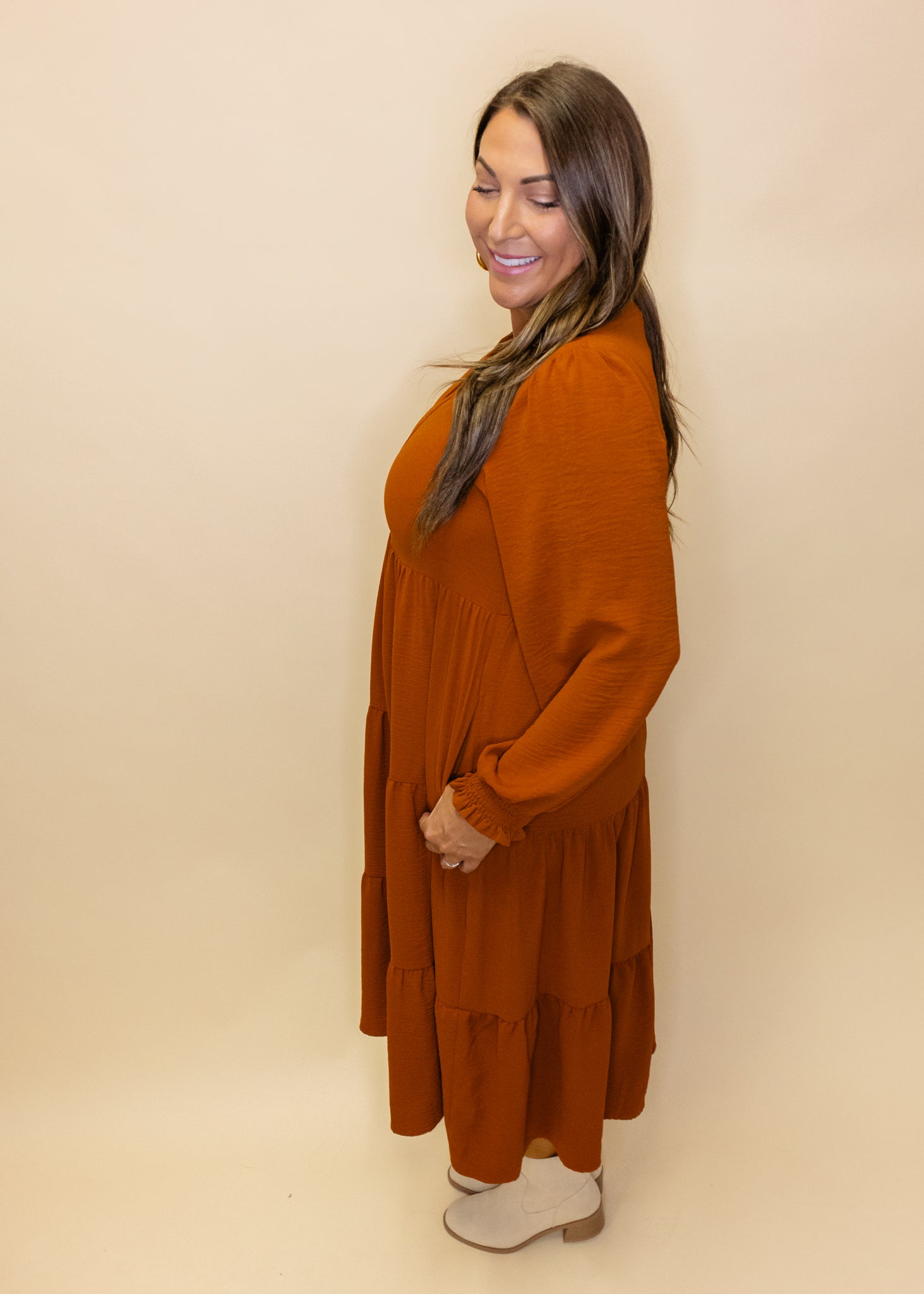 Toffee Long Sleeve Midi Dress