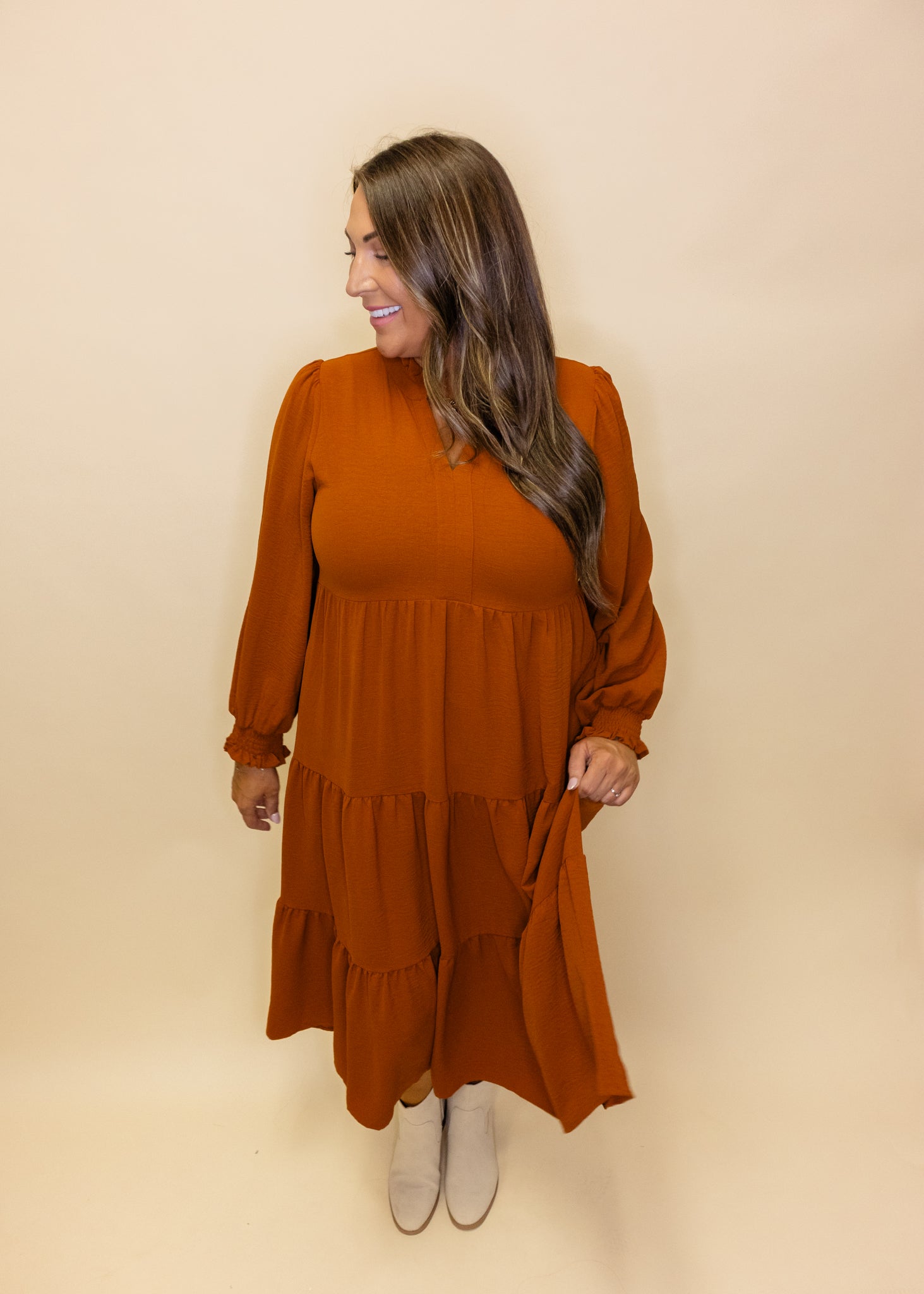 Toffee Long Sleeve Midi Dress