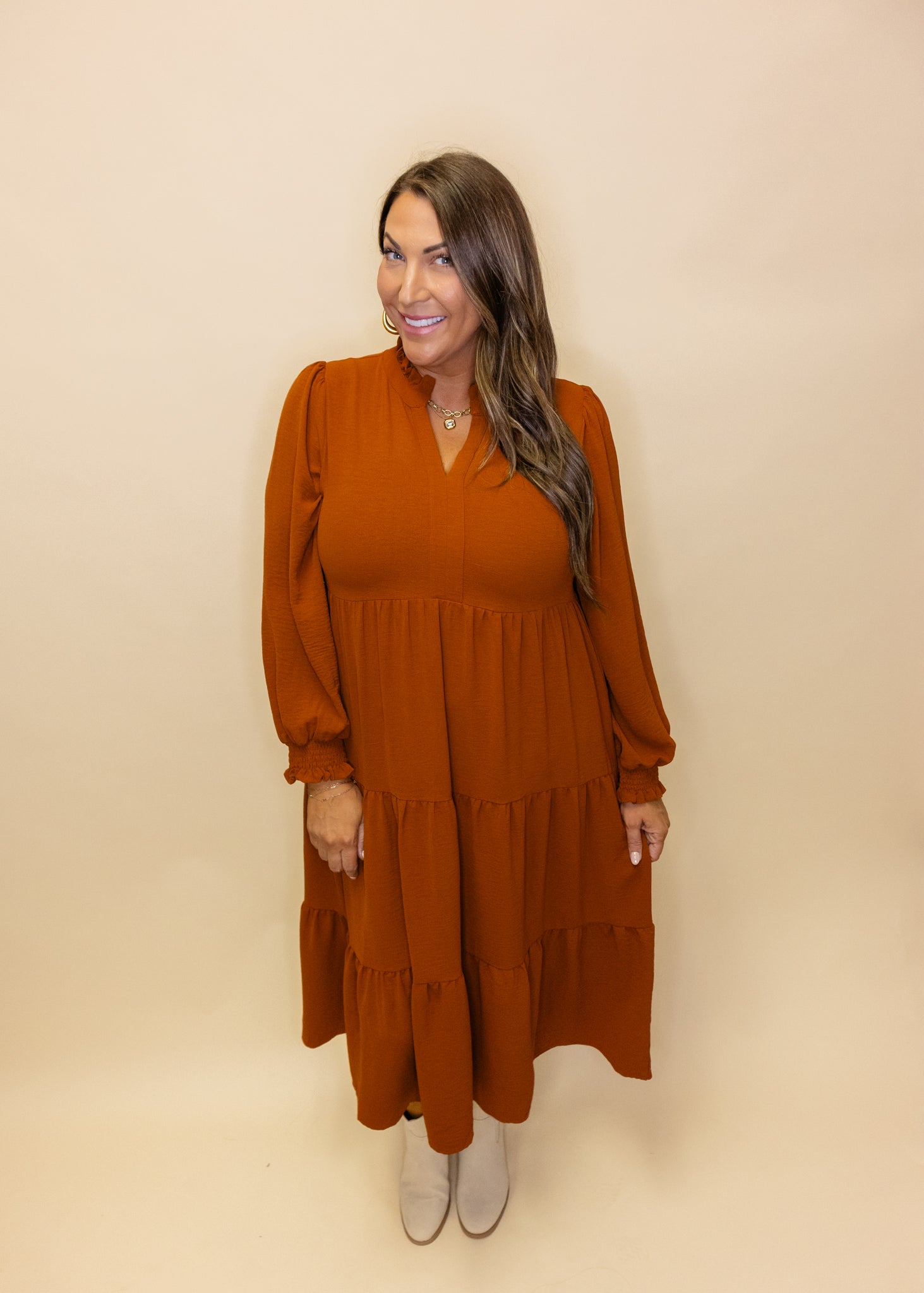 Toffee Long Sleeve Midi Dress